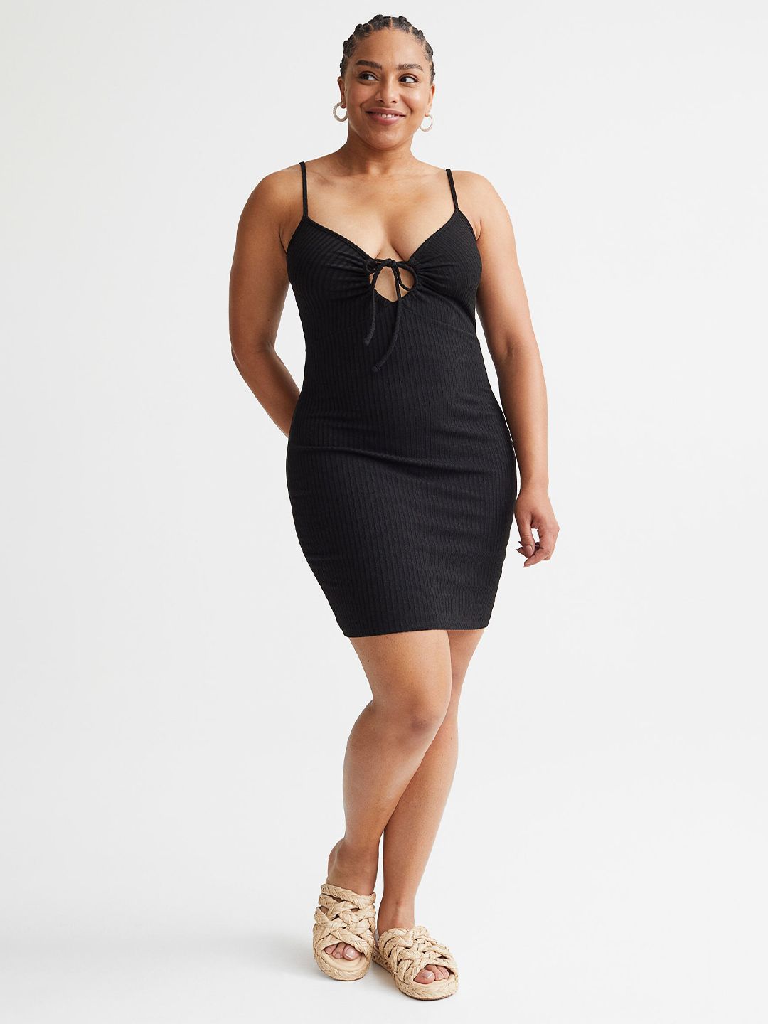 H&M Women Black Ribbed Jersey Bodycon Dress Price in India