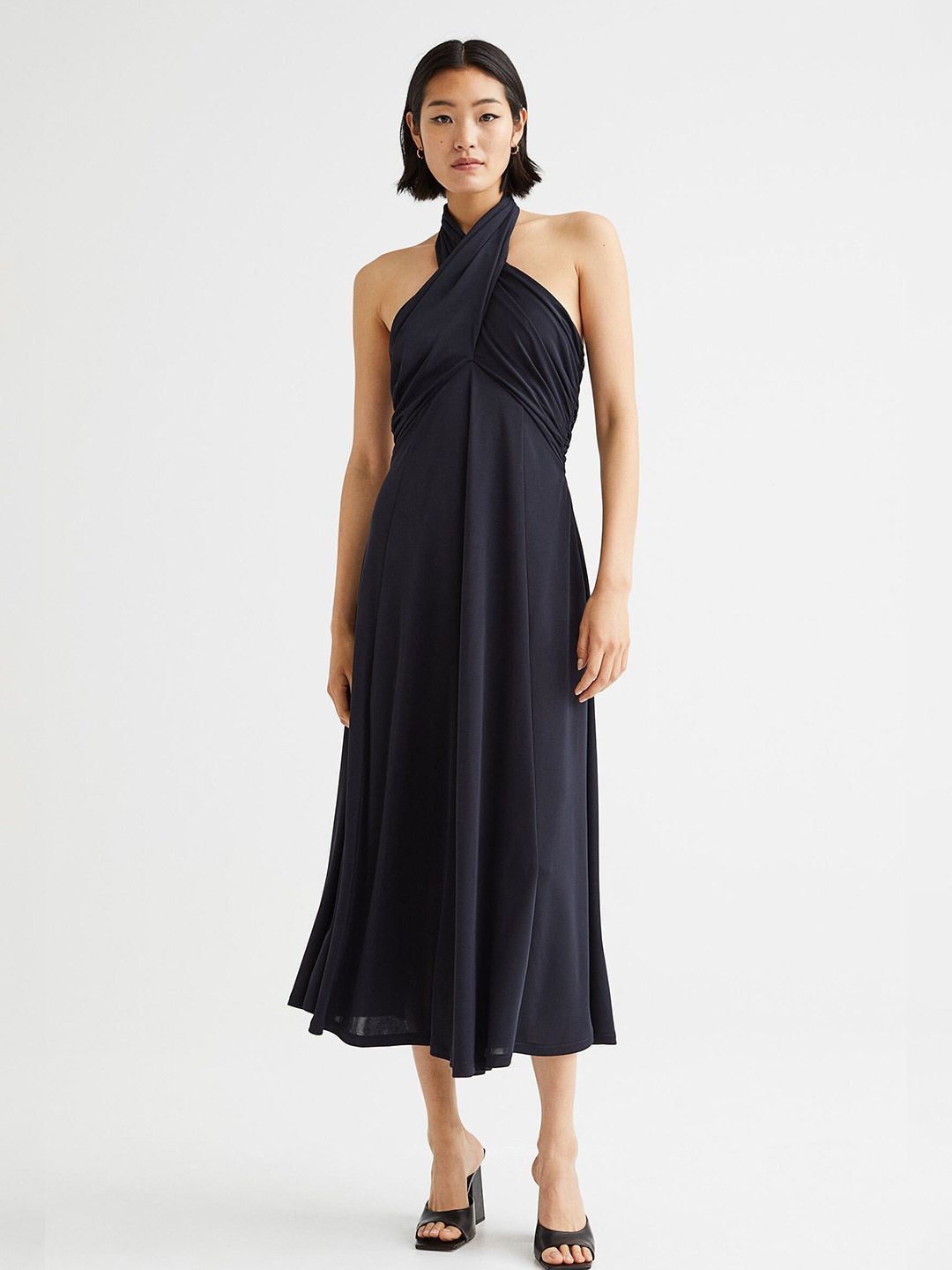 H&M Women Blue Solid Halterneck Dress Price in India