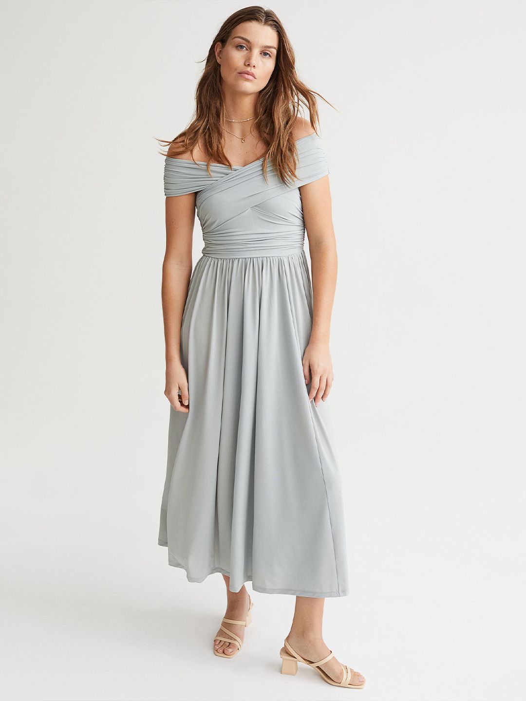 H&M Green Off-Shoulder Draped off-the-shoulder dress Price in India