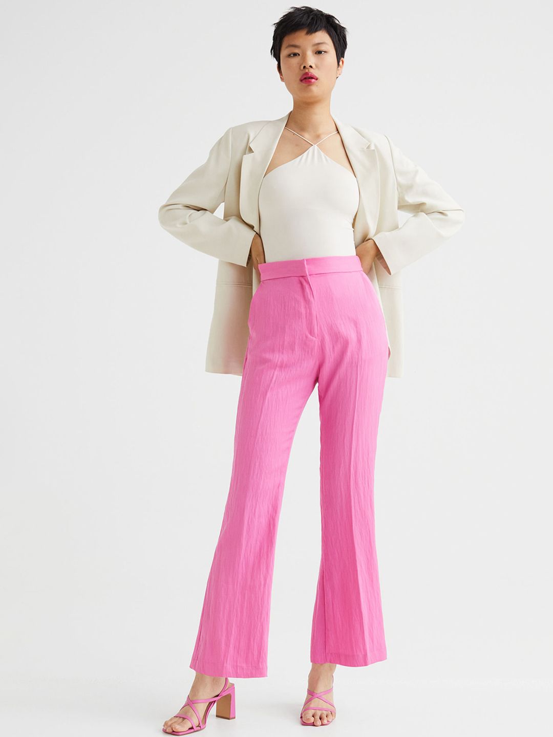 H&M Pink Flared Lyocell-Blend Trousers Price in India