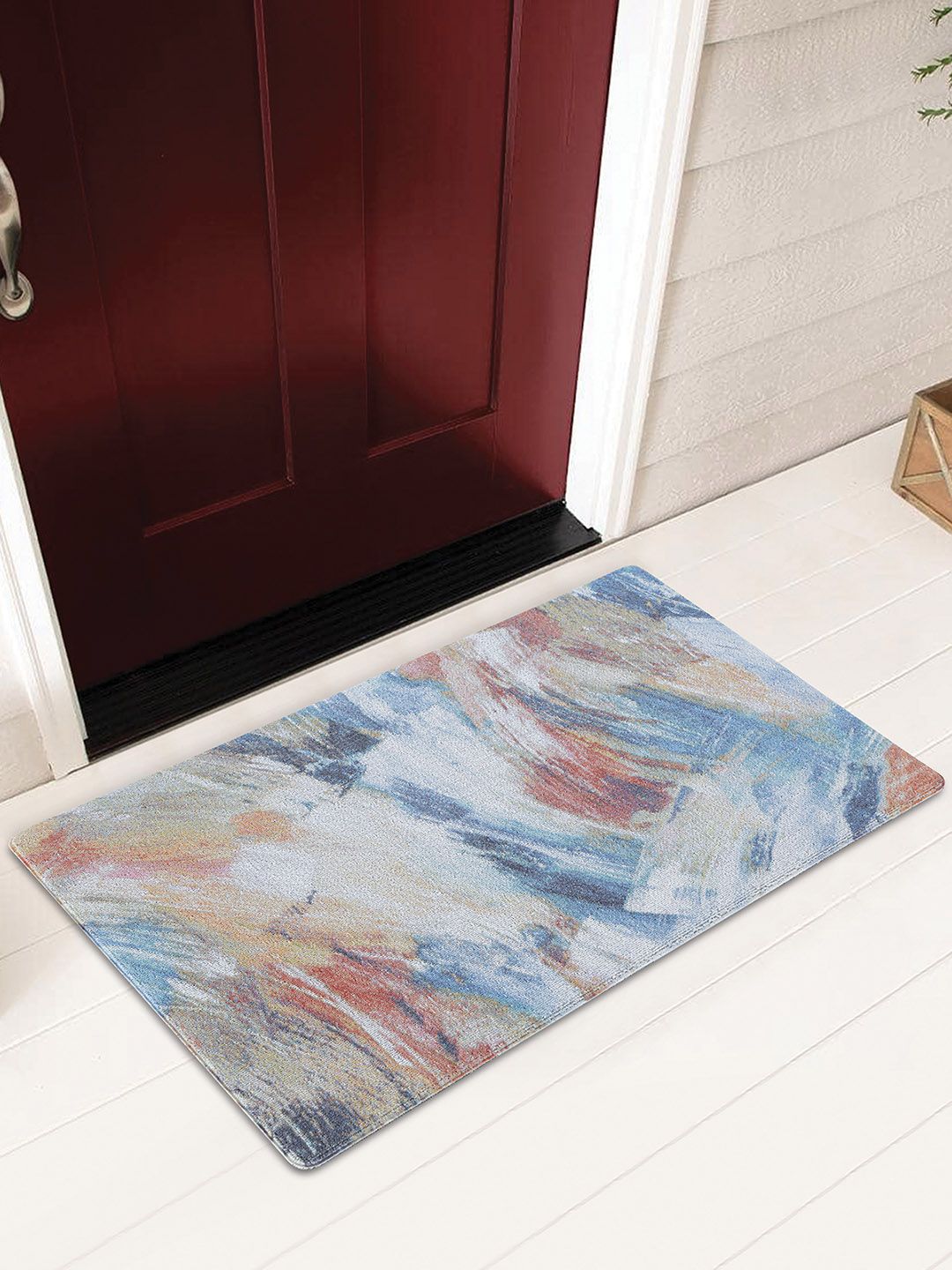 OBSESSIONS Blue & Brown Abstract PVC Doormats Price in India