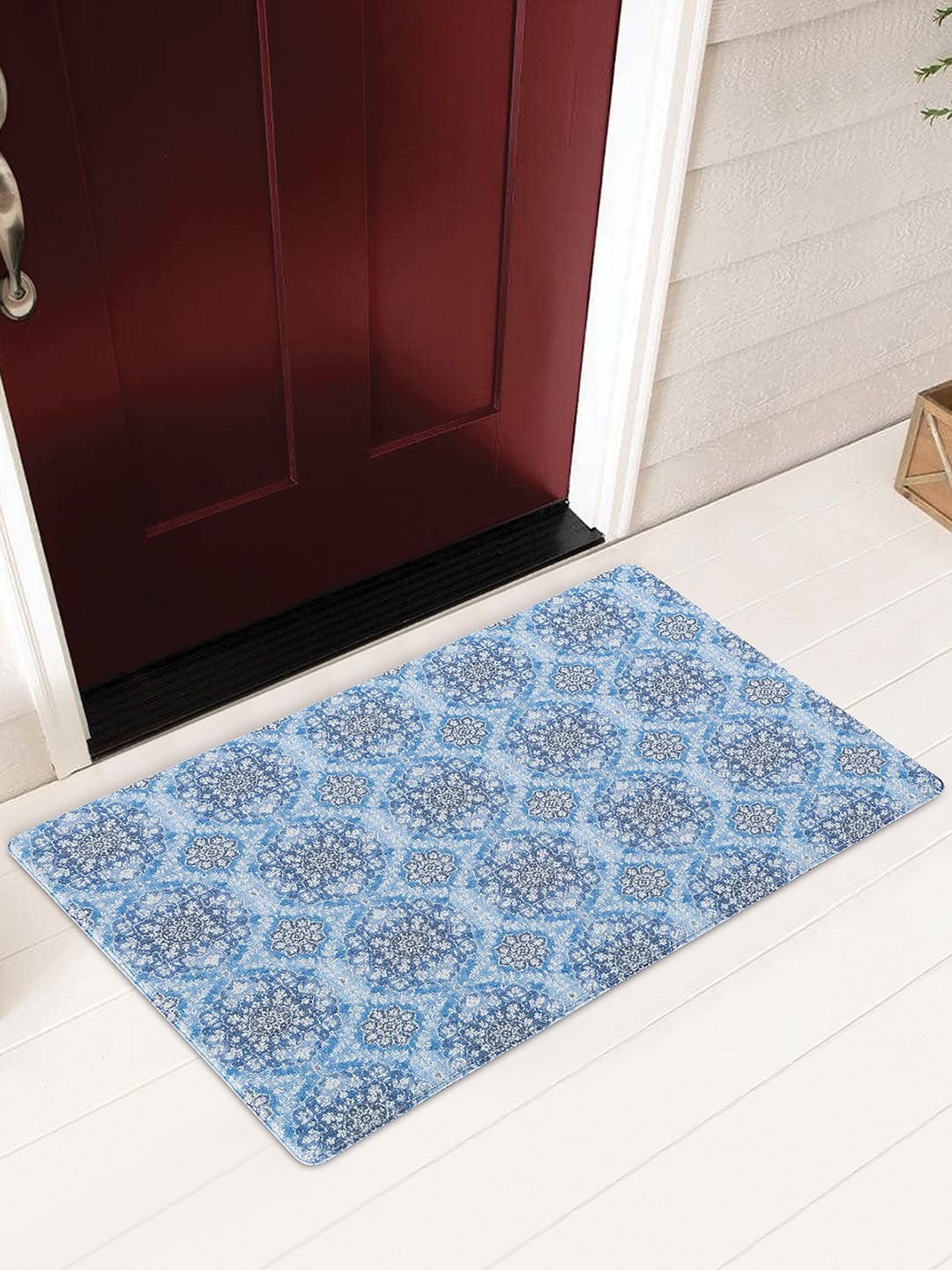 OBSESSIONS Blue Ethnic Motif Anti-Skid Doormat Price in India