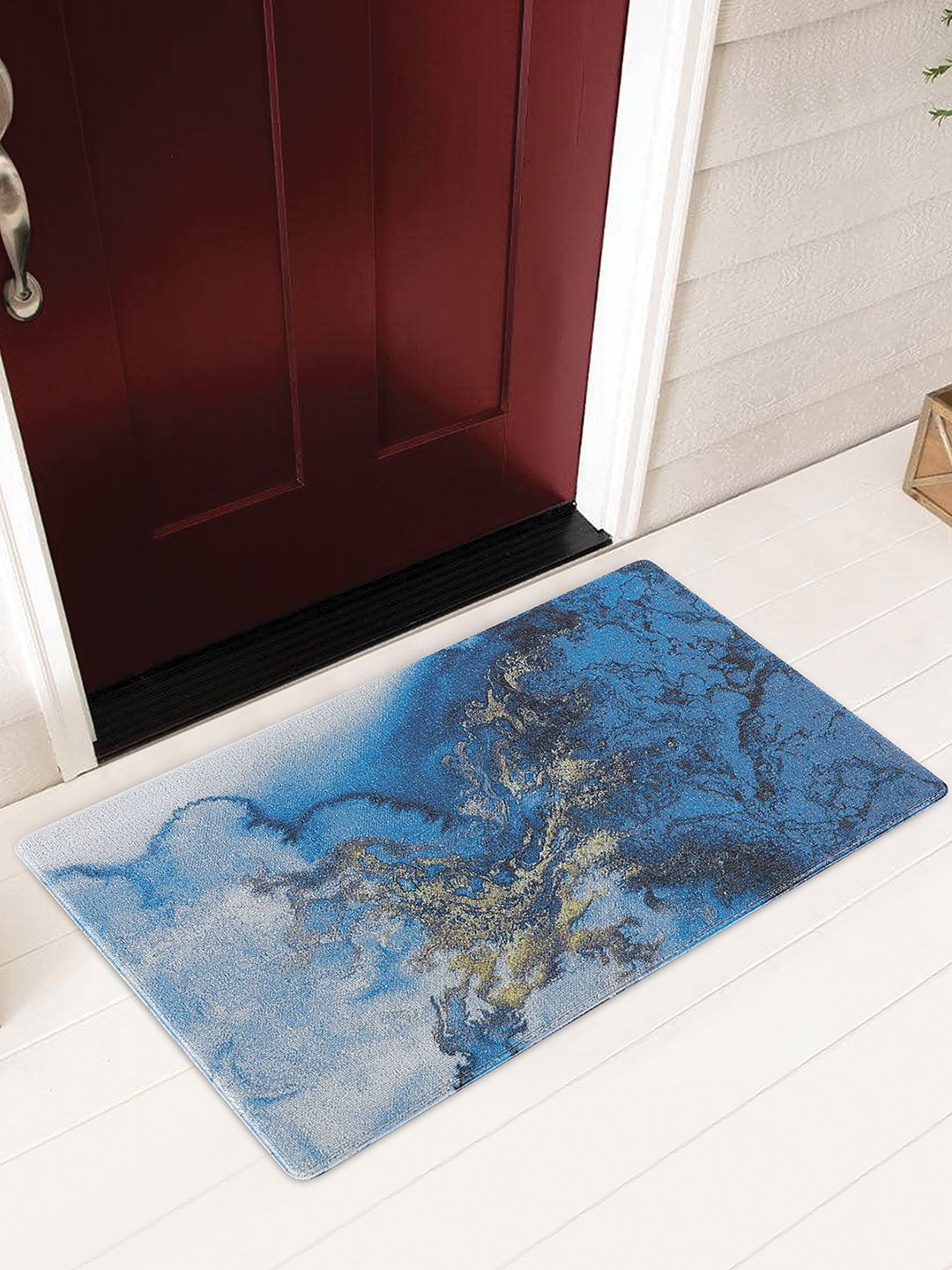 OBSESSIONS Blue Abstract Anti-Skid Doormat Price in India