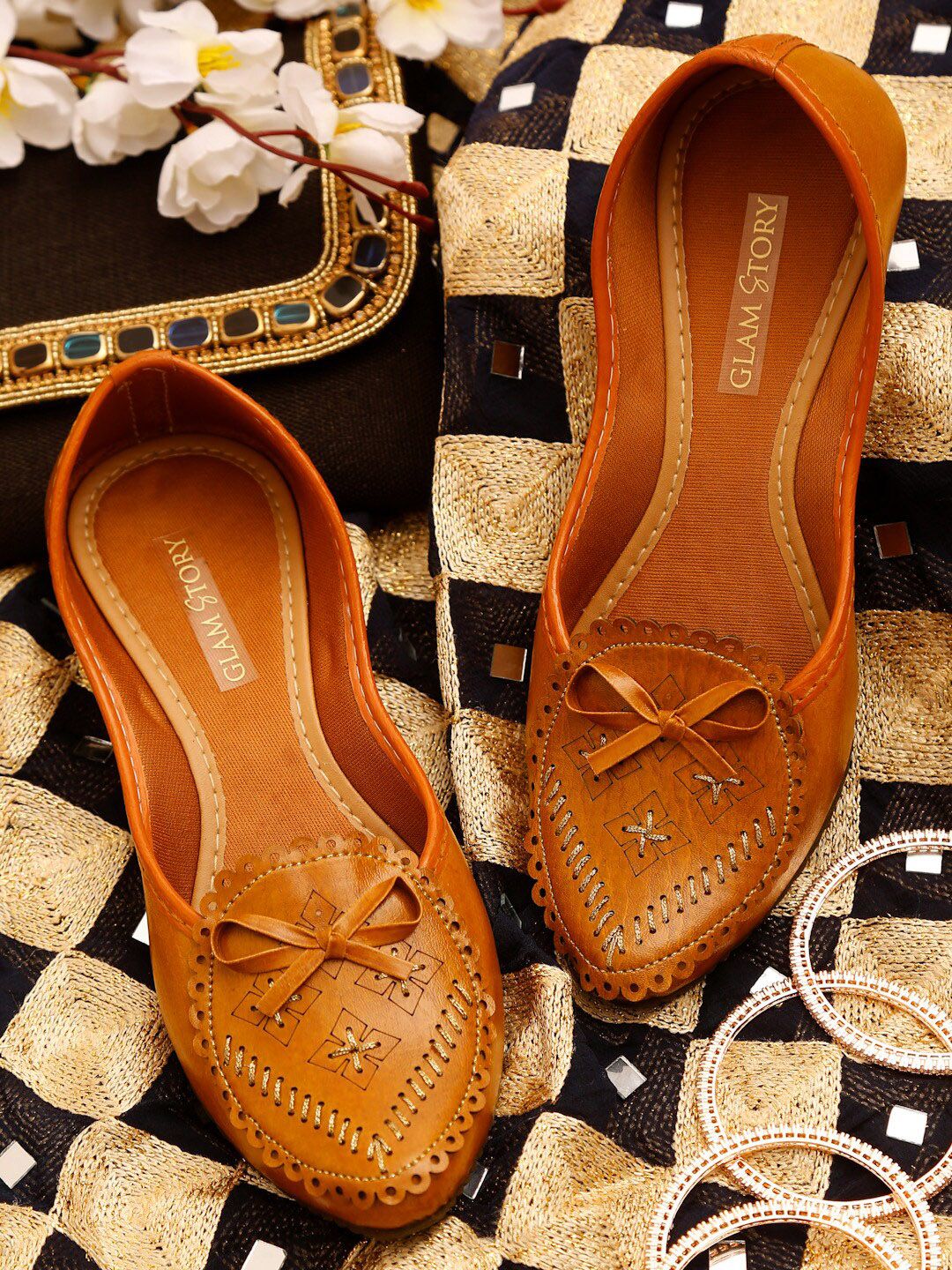 GLAM STORY Women Brown Ethnic Bows Flats Price in India