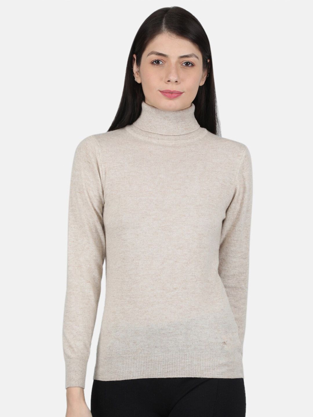 Monte Carlo Women Beige Turtle Neck Wool Pullover Price in India