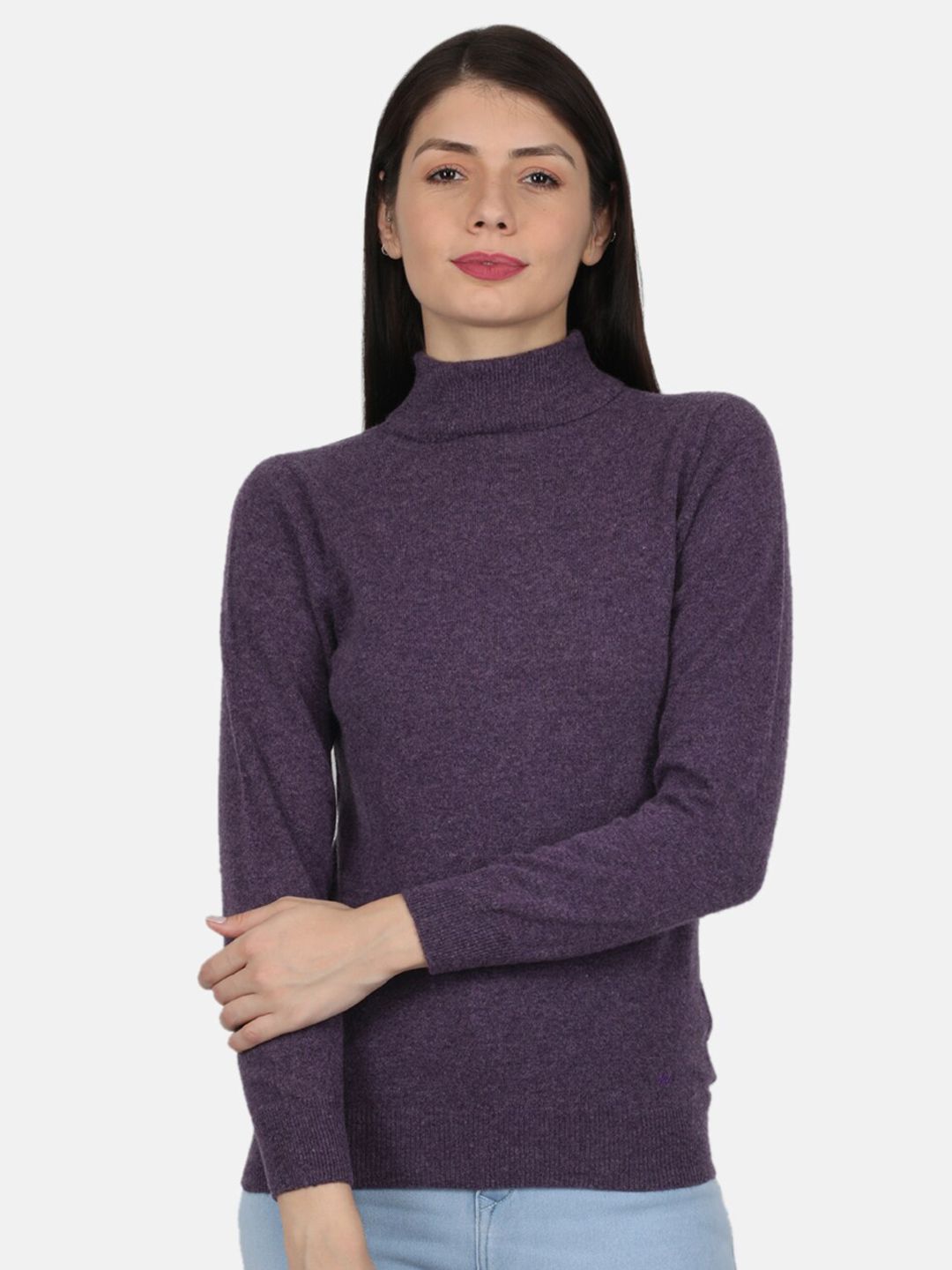 Monte Carlo Women's Angoora Purple Solid High Neck Sceavy Top Price in India