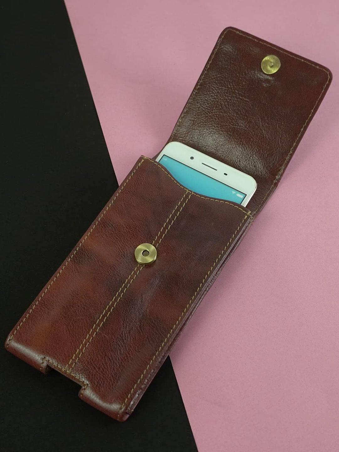 Goatter Maroon Leather iPhone 13 Pro Mobile Pouch