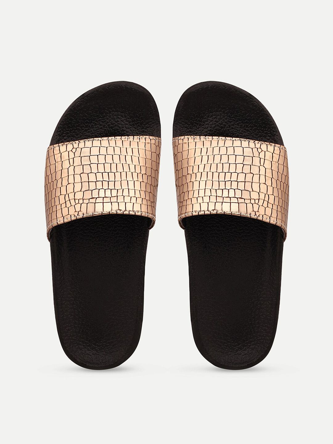 AMACLASS Women Pink & Gold-Toned Embellished Sliders Price in India