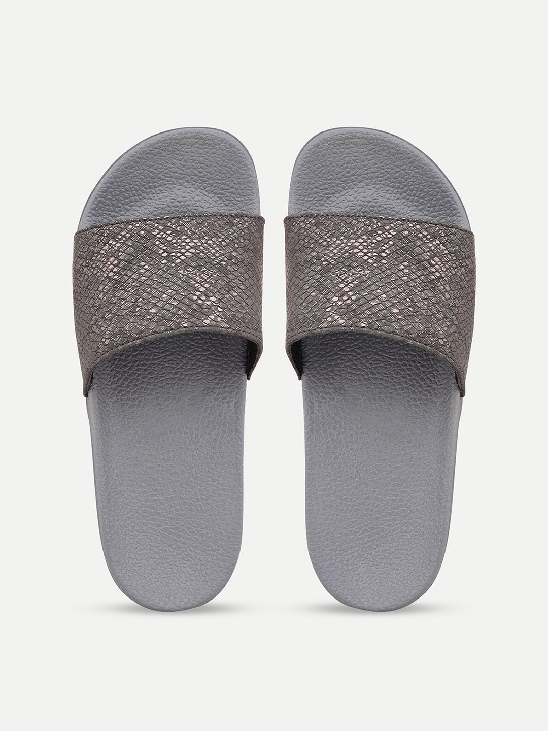 AMACLASS Women Grey Embellished Sliders Price in India