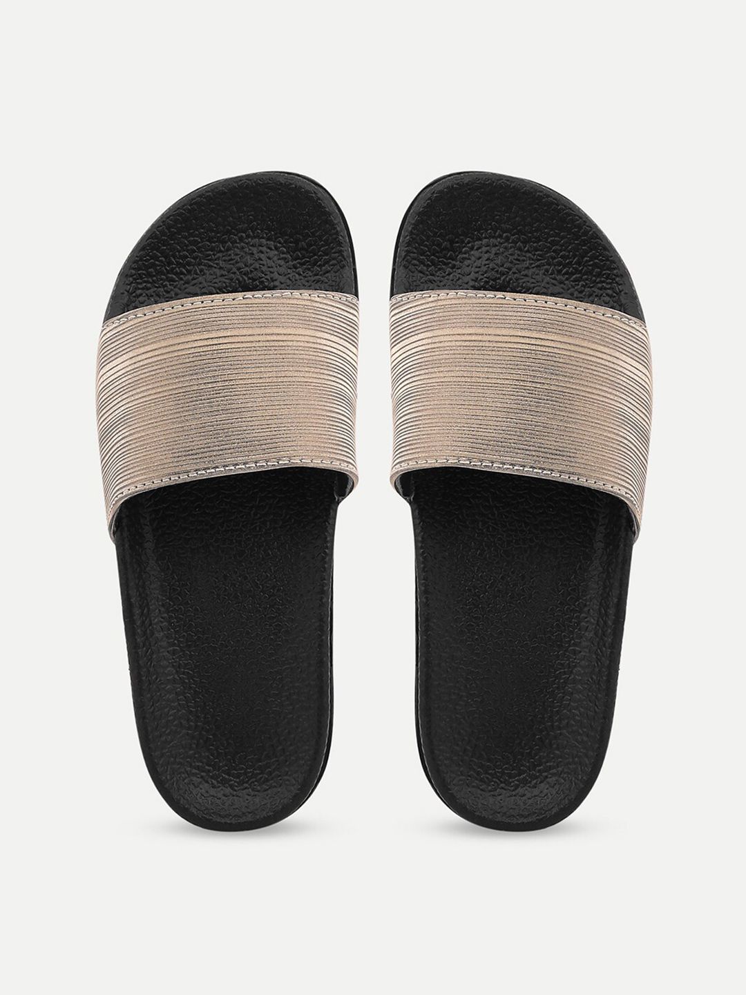 AMACLASS Women Grey & Black Embellished Sliders Price in India