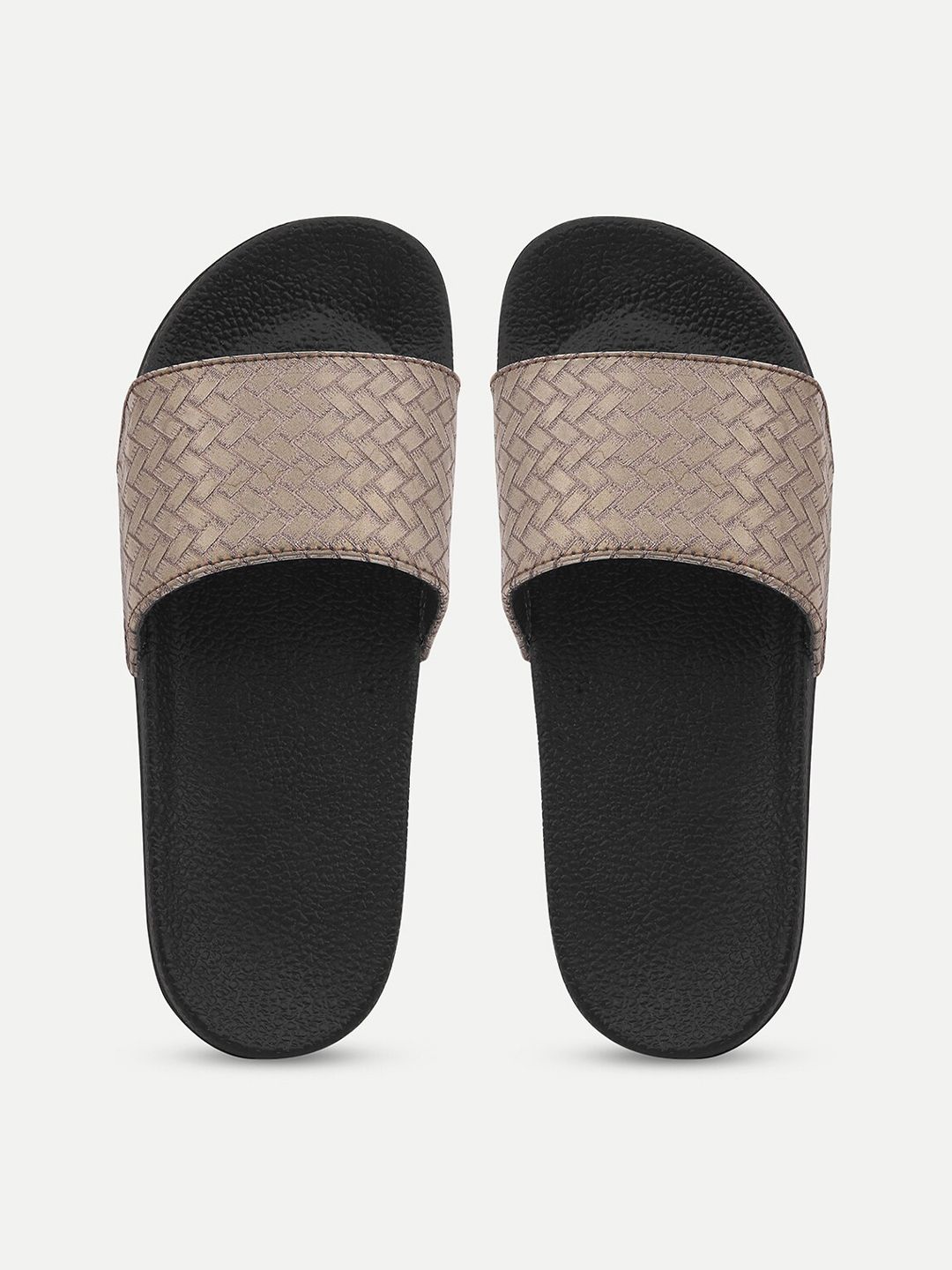 AMACLASS Women Grey & Black Embellished Sliders Price in India