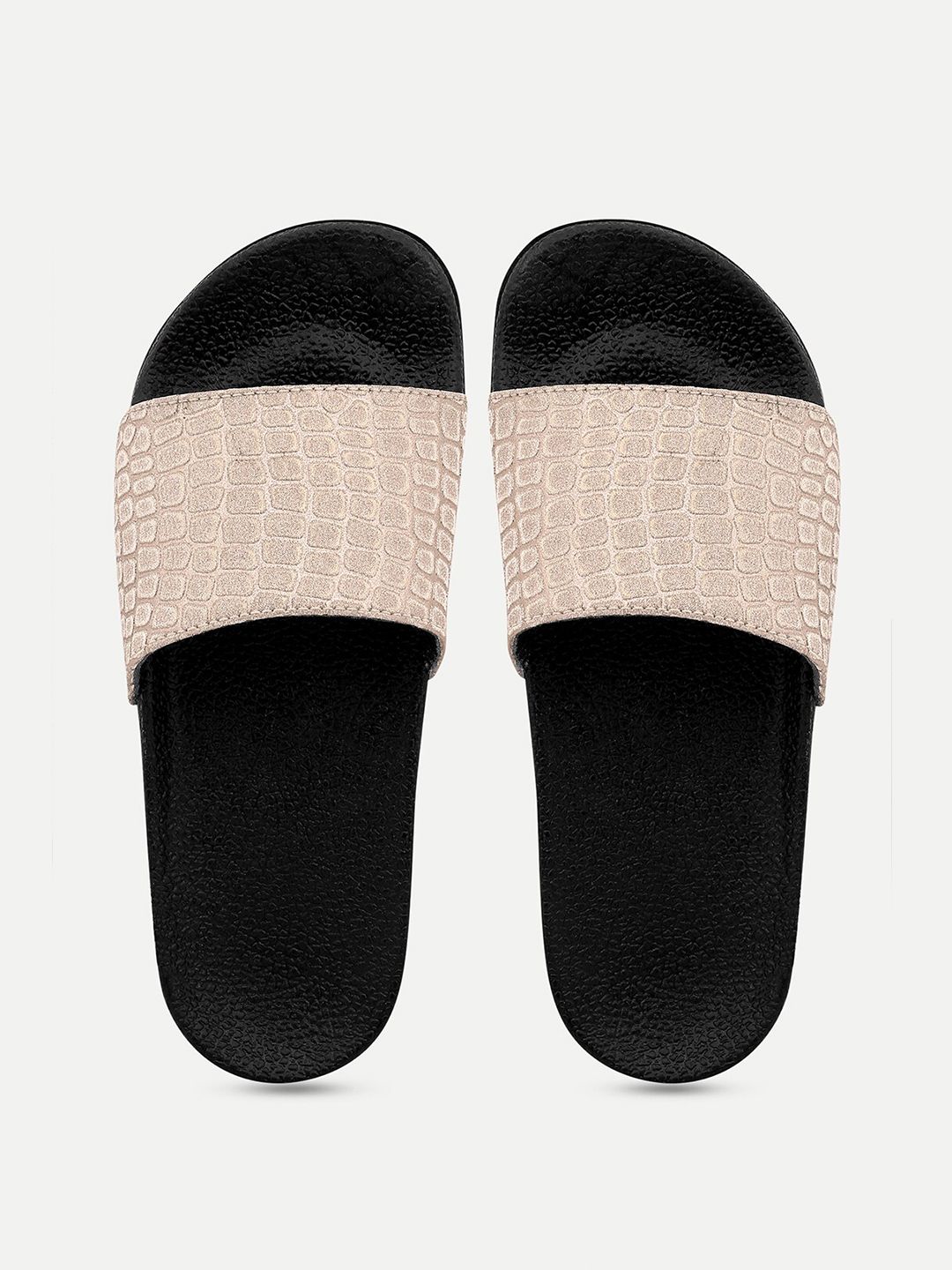 AMACLASS Women Pink & Black Embellished Sliders Price in India