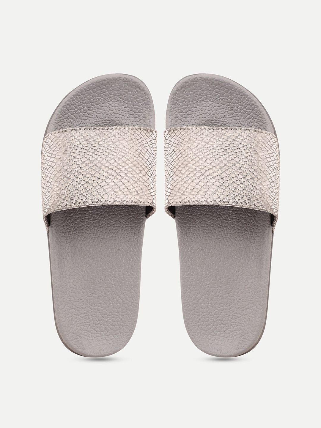 AMACLASS Women Silver-Toned Embellished Sliders Price in India