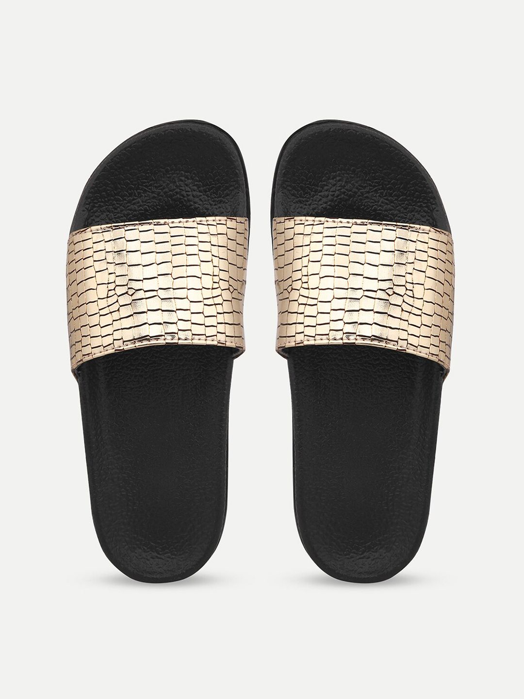 AMACLASS Women Gold-Toned Embellished Sliders Price in India