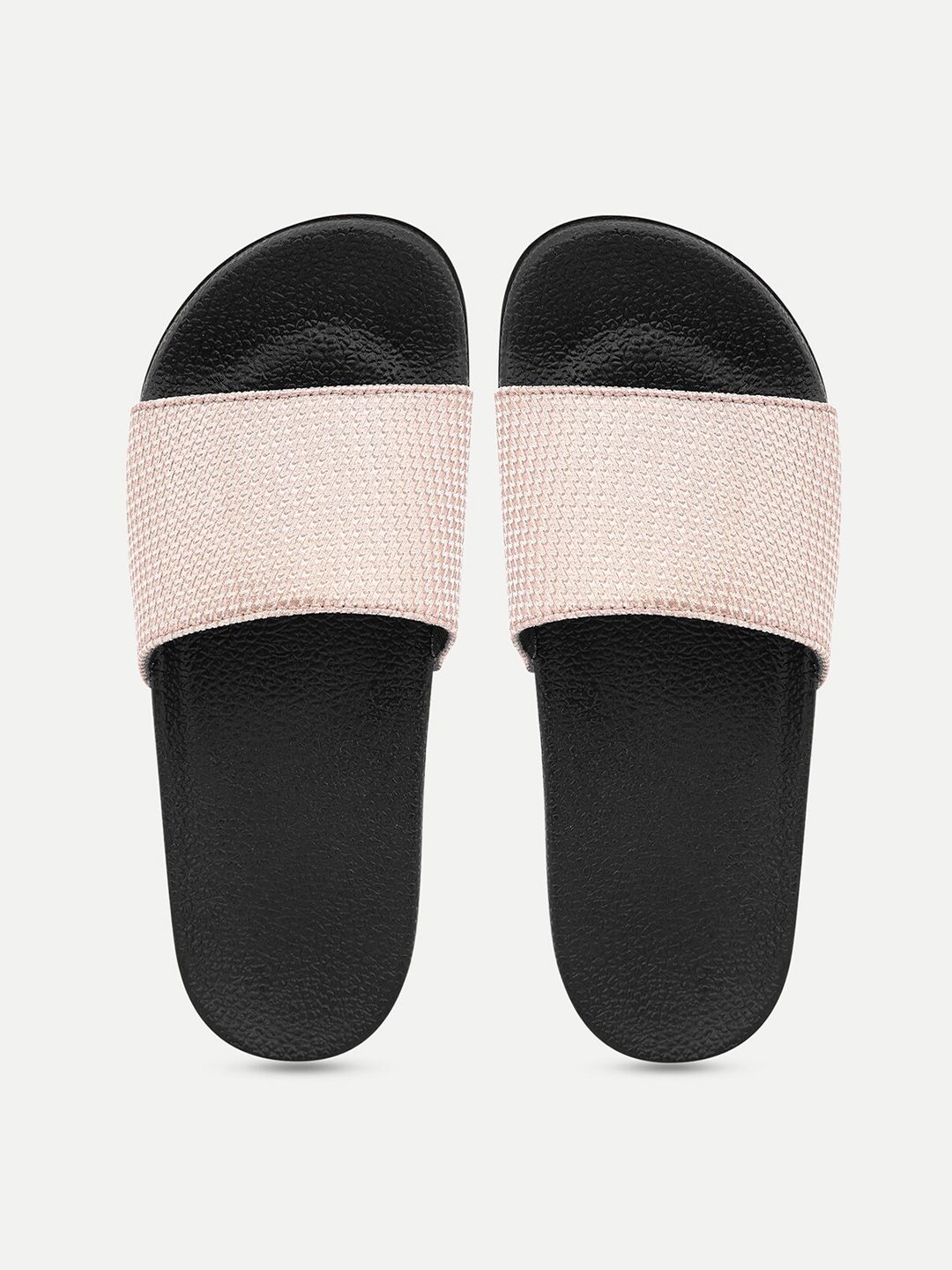 AMACLASS Women Pink & Black Sliders Price in India