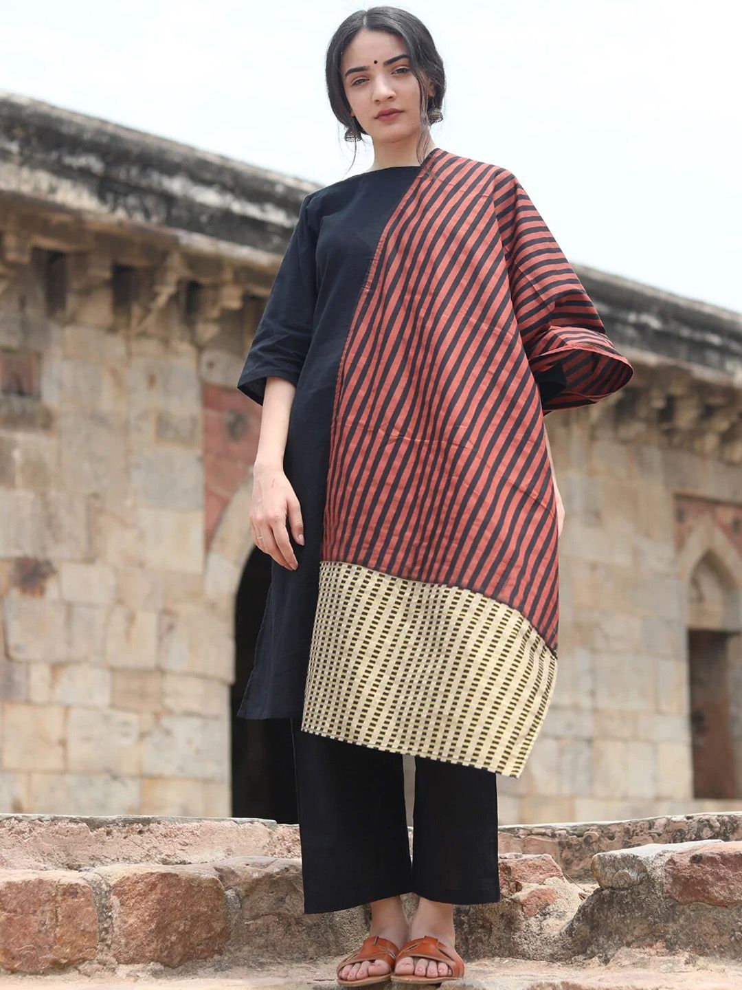 Rustorange Women Black Printed Kurta with Palazzos & With Dupatta Price in India