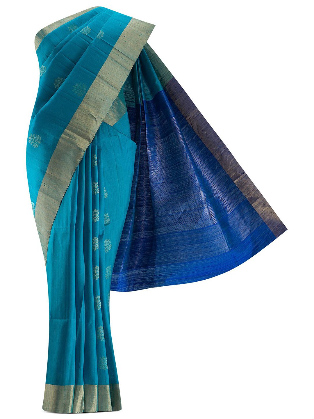 Nalli Next Blue & Green Woven Design Zari Silk Blend Saree Price in India