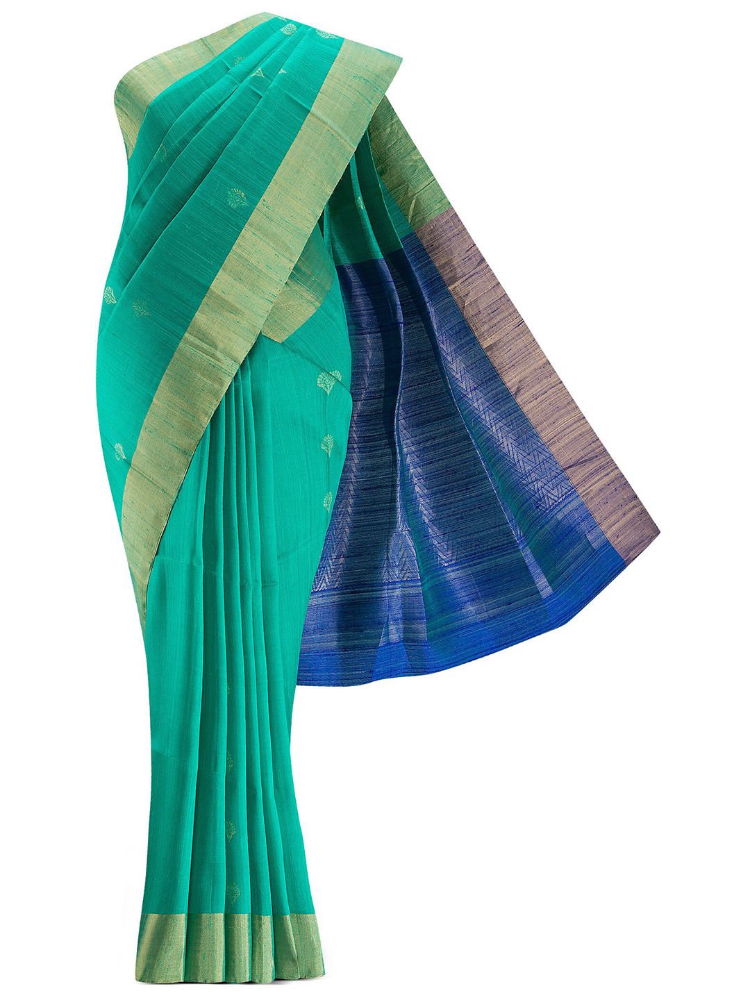 Nalli Next Green & Blue Woven Design Zari Silk Blend Saree Price in India