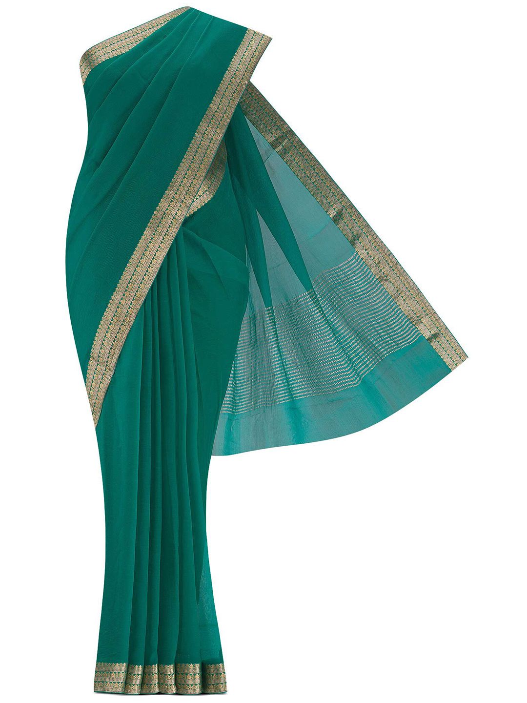 Nalli Next Mysore Chiffon Green & Gold-Toned Saree Price in India