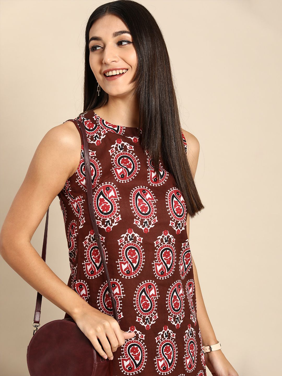 Anouk Women Brown Ethnic Motifs Printed Pure Cotton Kurta with Palazzos Price in India