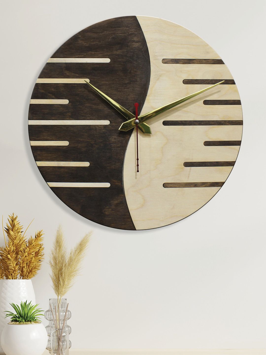 RANDOM Brown & Cream-Coloured Contemporary Wall Clock Price in India