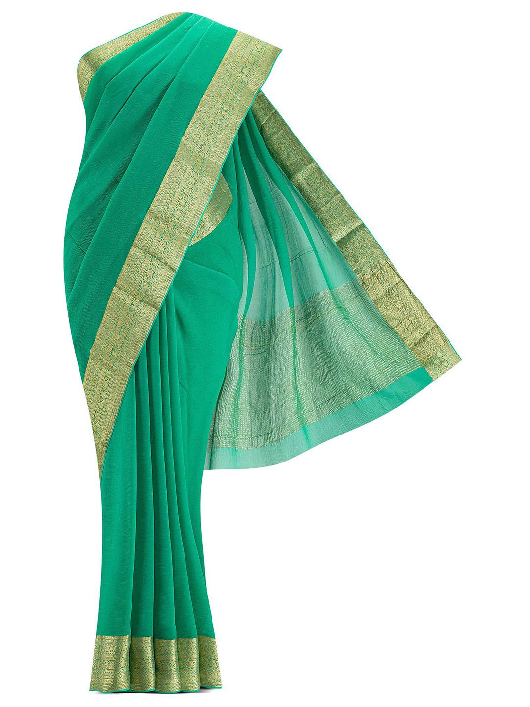 Nalli Next Green & Gold-Toned Zari Chiffon Saree Price in India