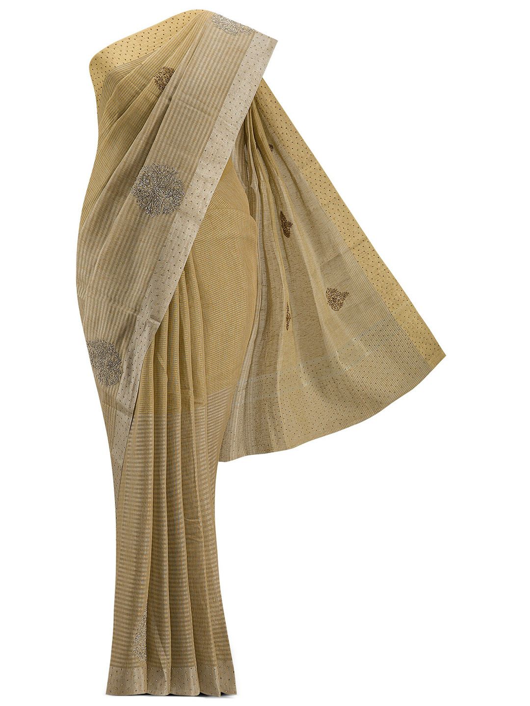 Nalli Next Gold-Toned Striped Zari Pure Cotton Saree Price in India