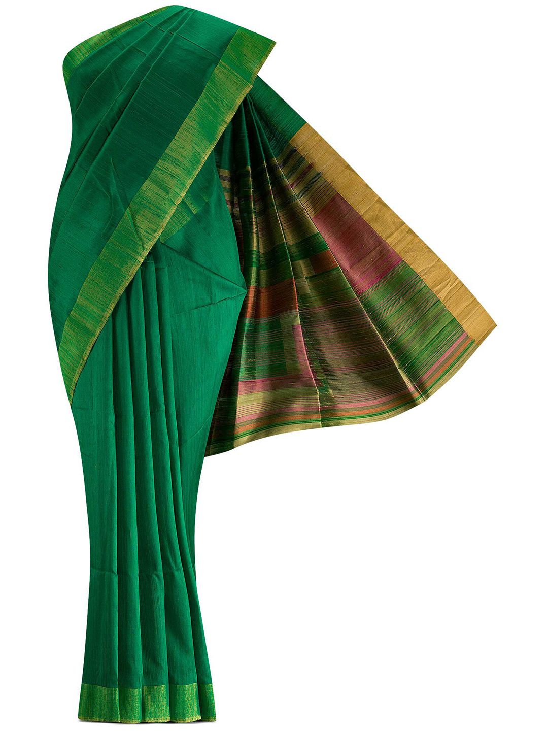 Nalli Next Green & Yellow Striped Silk Blend Saree Price in India