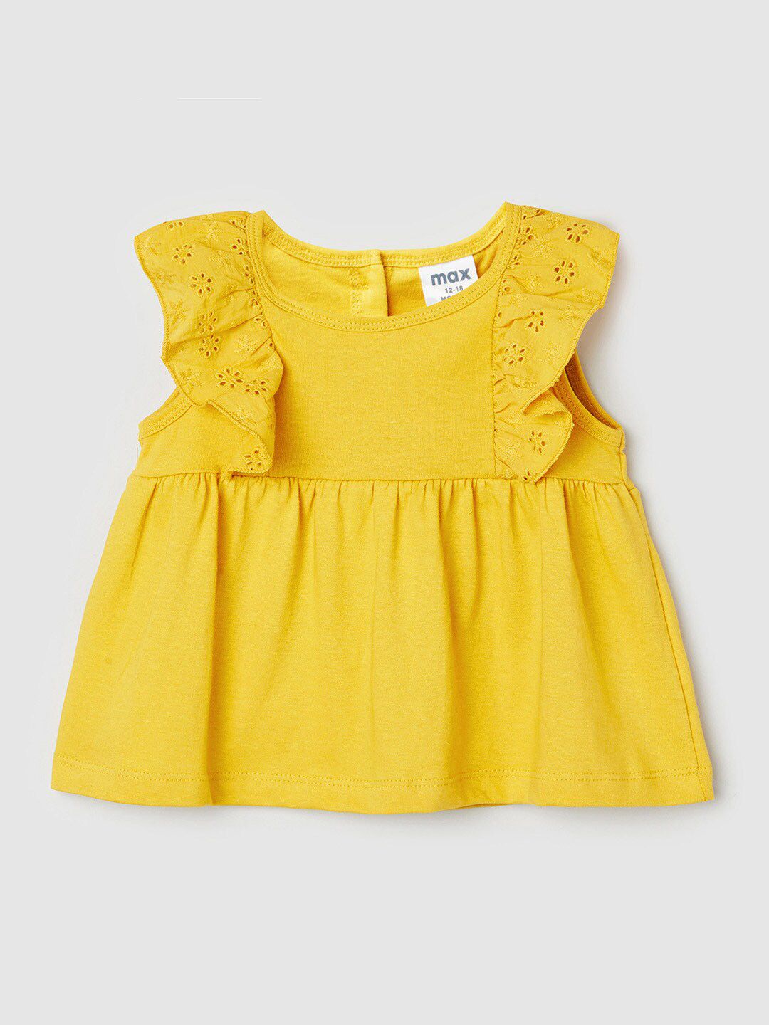 max Yellow Pure Cotton Schiffli Top