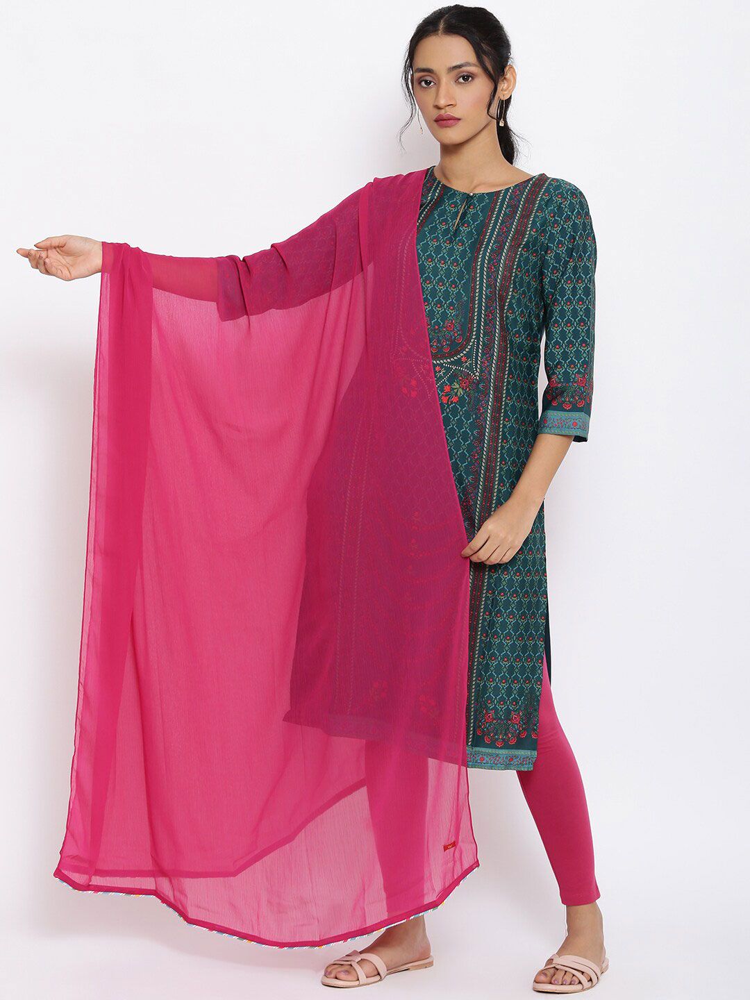 W Pink Solid Chiffon Dupatta Price in India