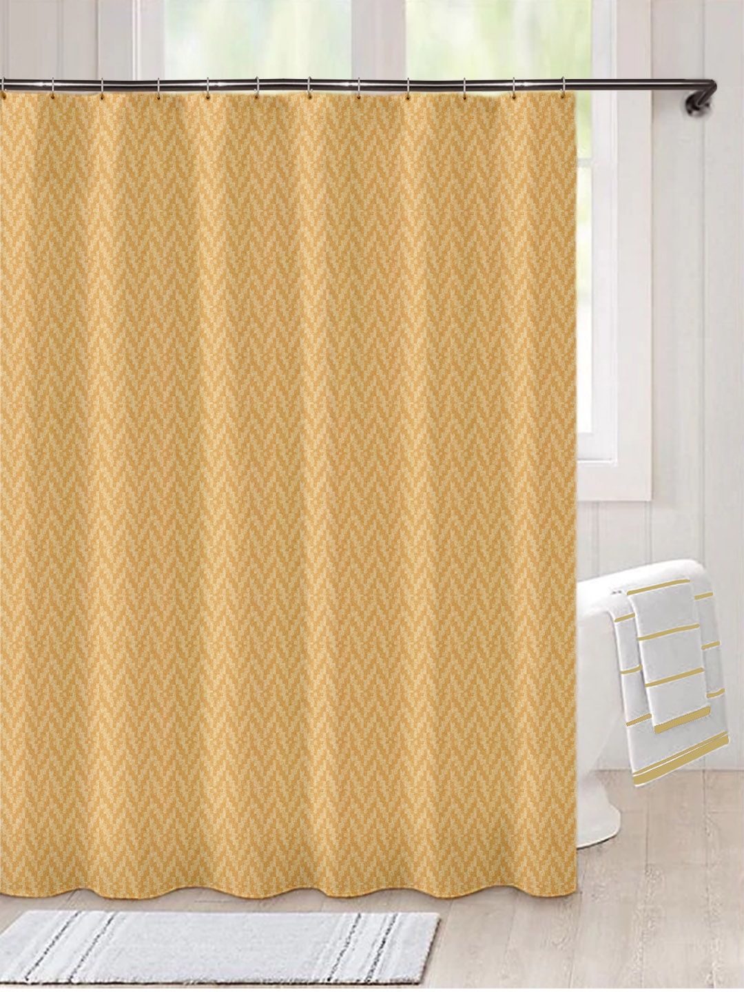 Lushomes Gold-Toned Printed Shower Curtain Price in India