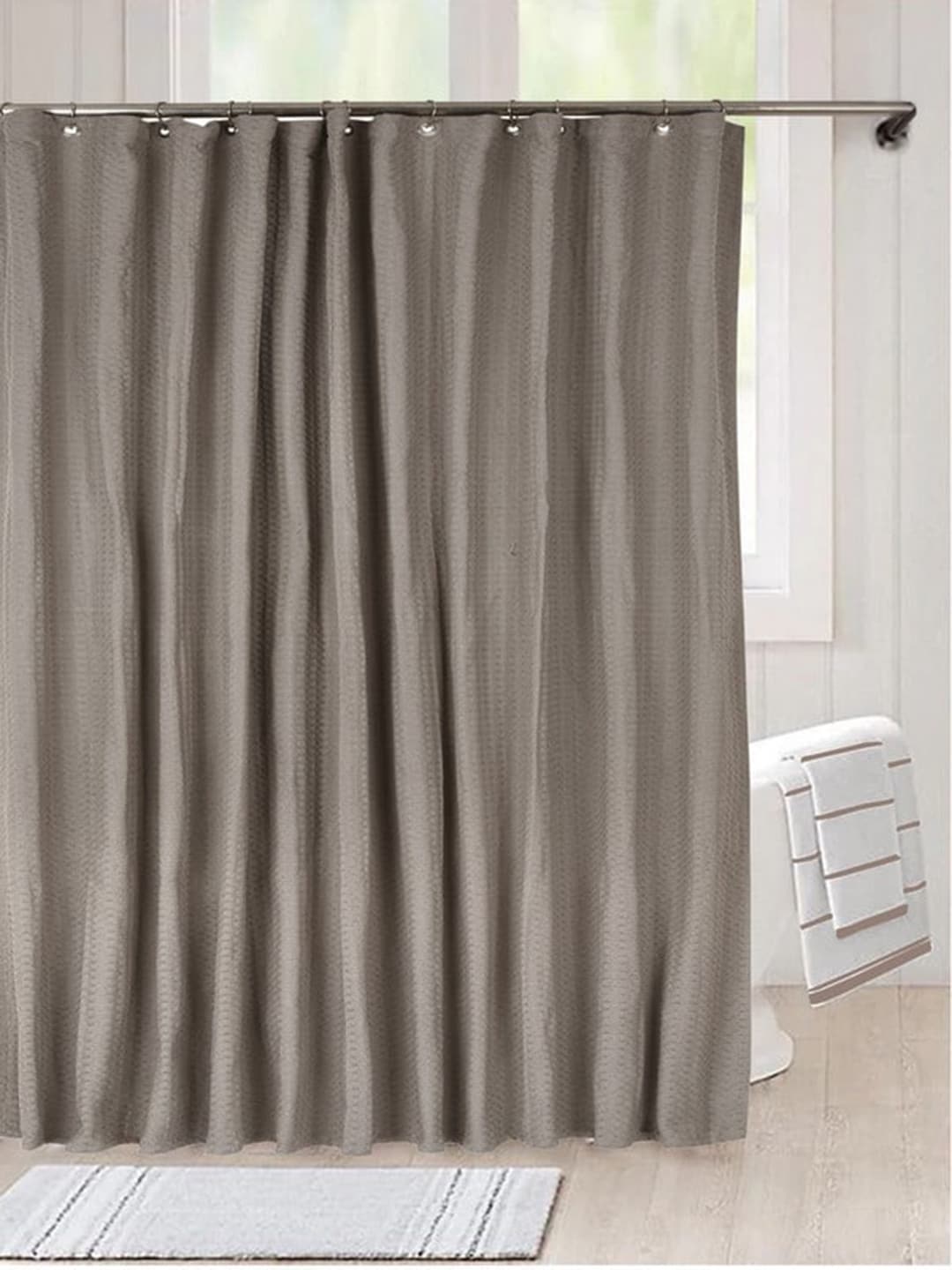 Lushomes Grey Waffle Weave Shower Bath Cloth Curtains With 12 Rust-Resistant Metal Grommet Price in India
