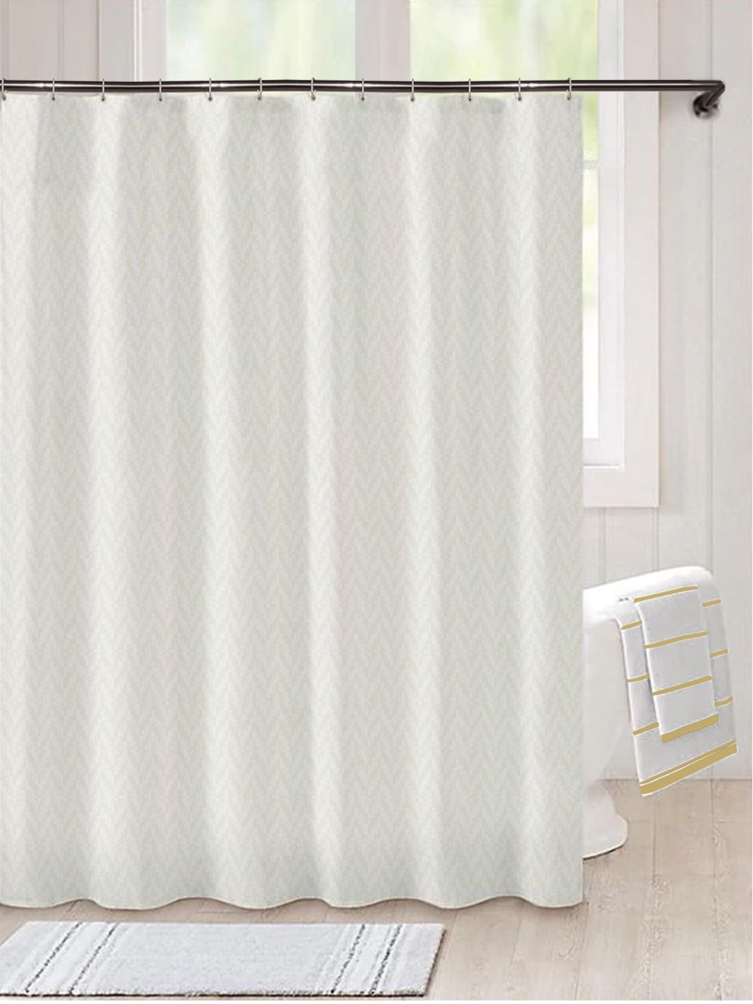 Lushomes Cream Colored Printed Shower Curtains Price in India