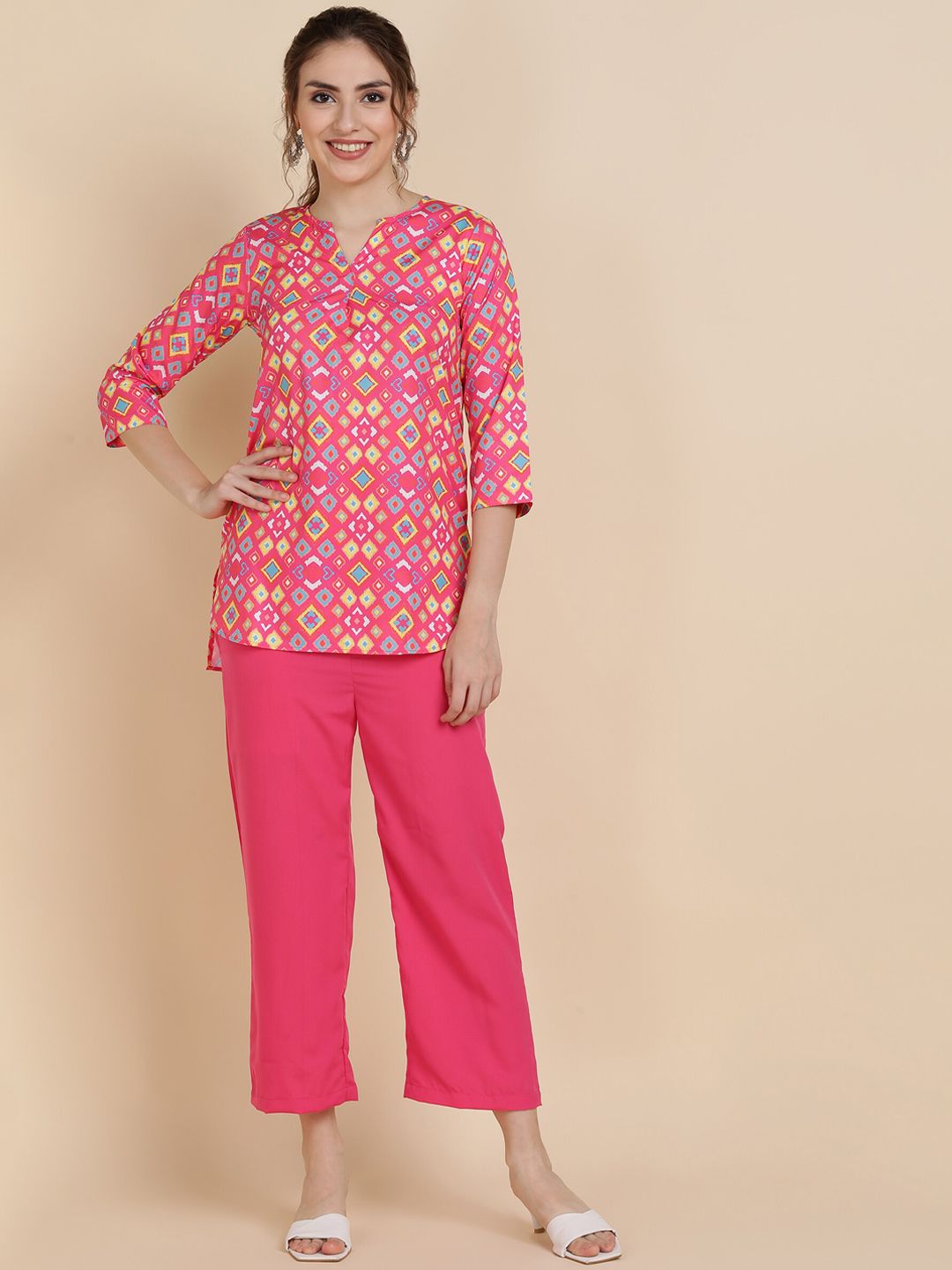 Sangria Women Pink & Yellow Printed Co-Ords Price in India
