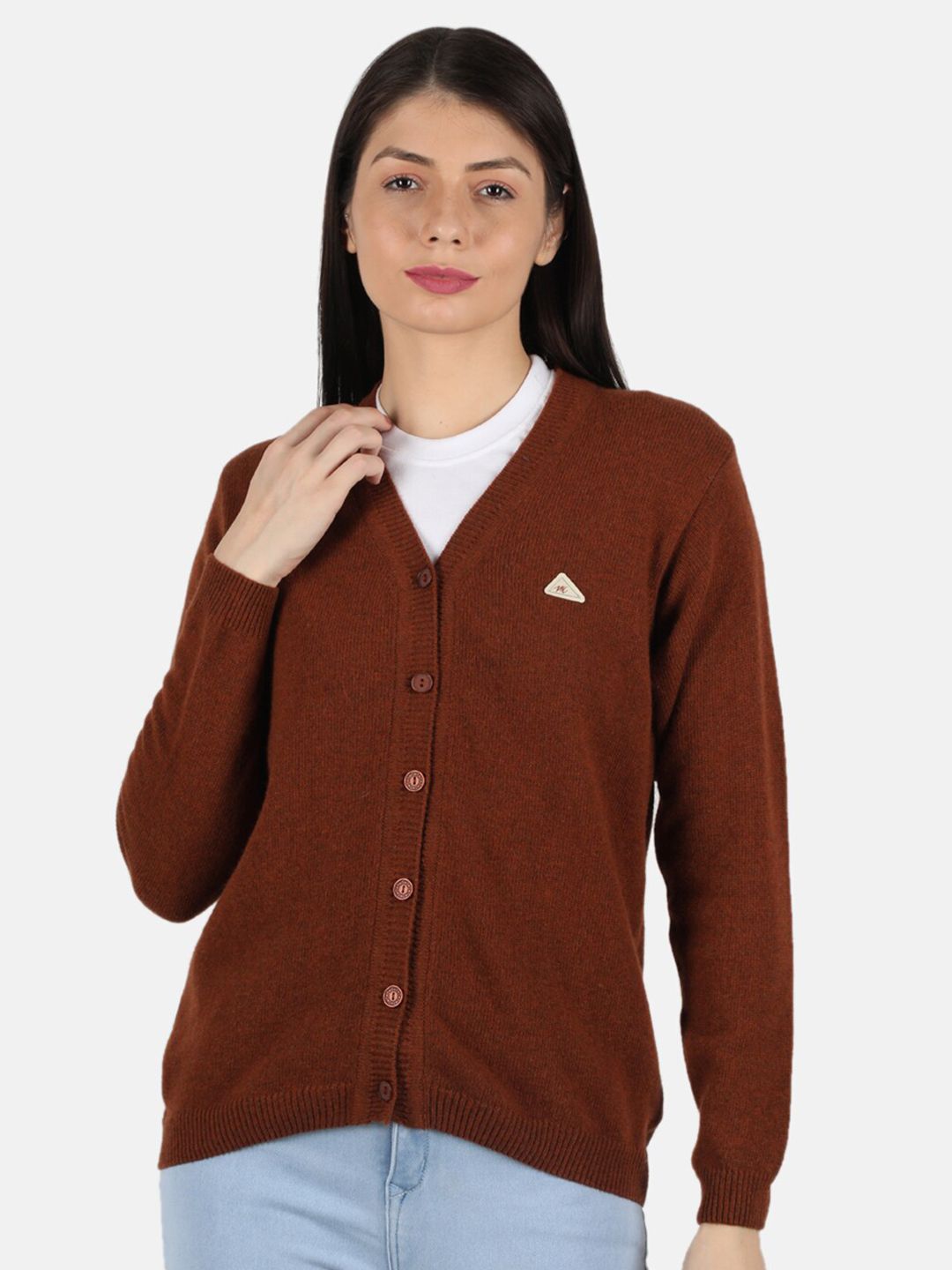 Monte Carlo Women Brown Cardigan with Fuzzy Detail Price in India