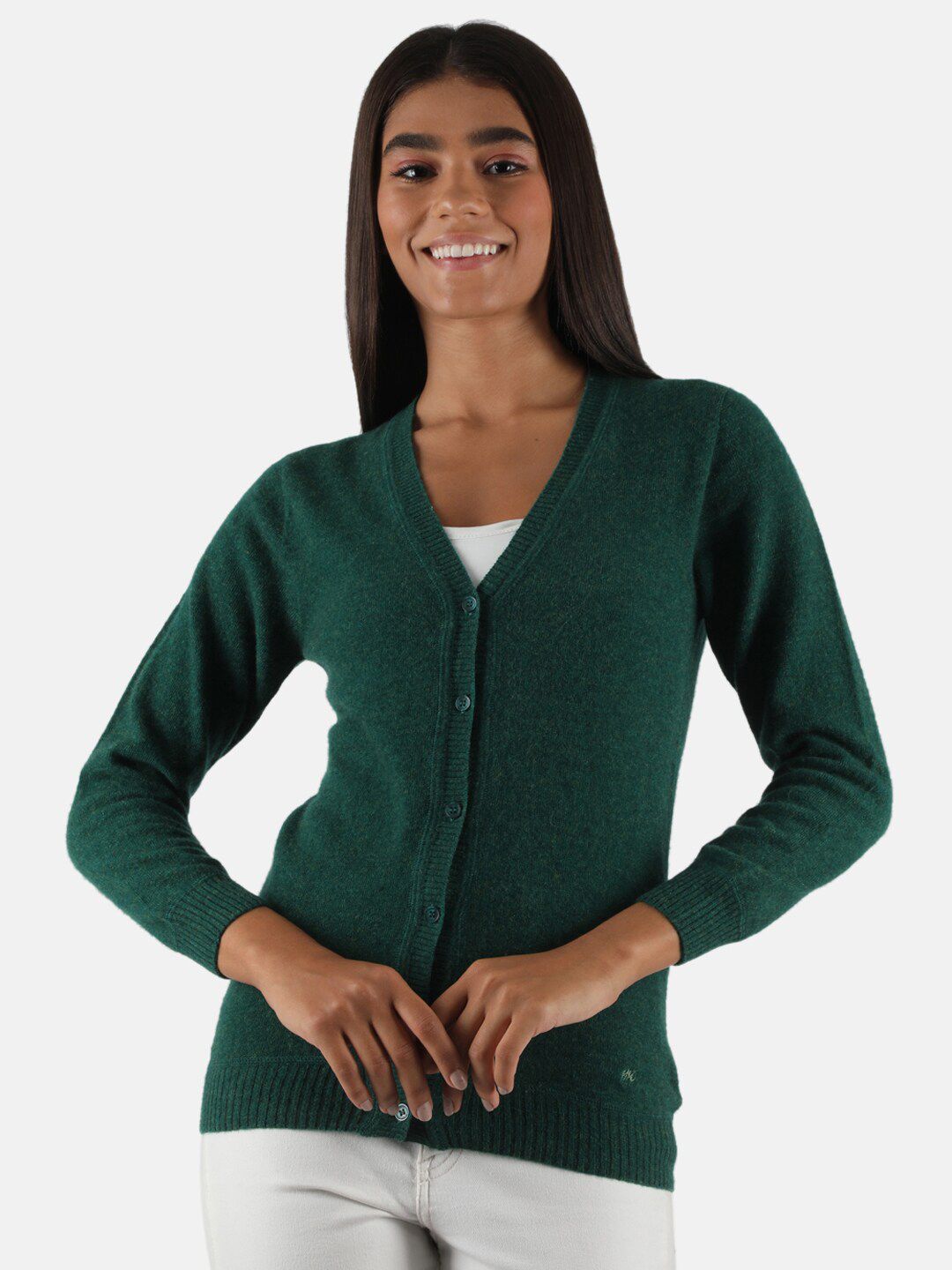 Monte Carlo Women Green Cardigan with Fuzzy Detail Price in India