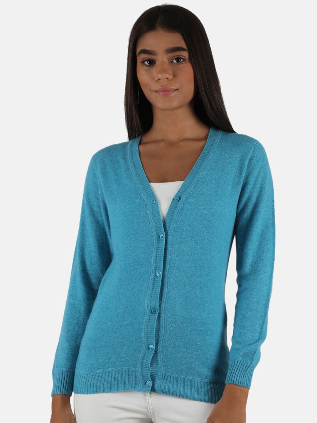 Monte Carlo Women Blue V-Neck Wool Cardigan Price in India