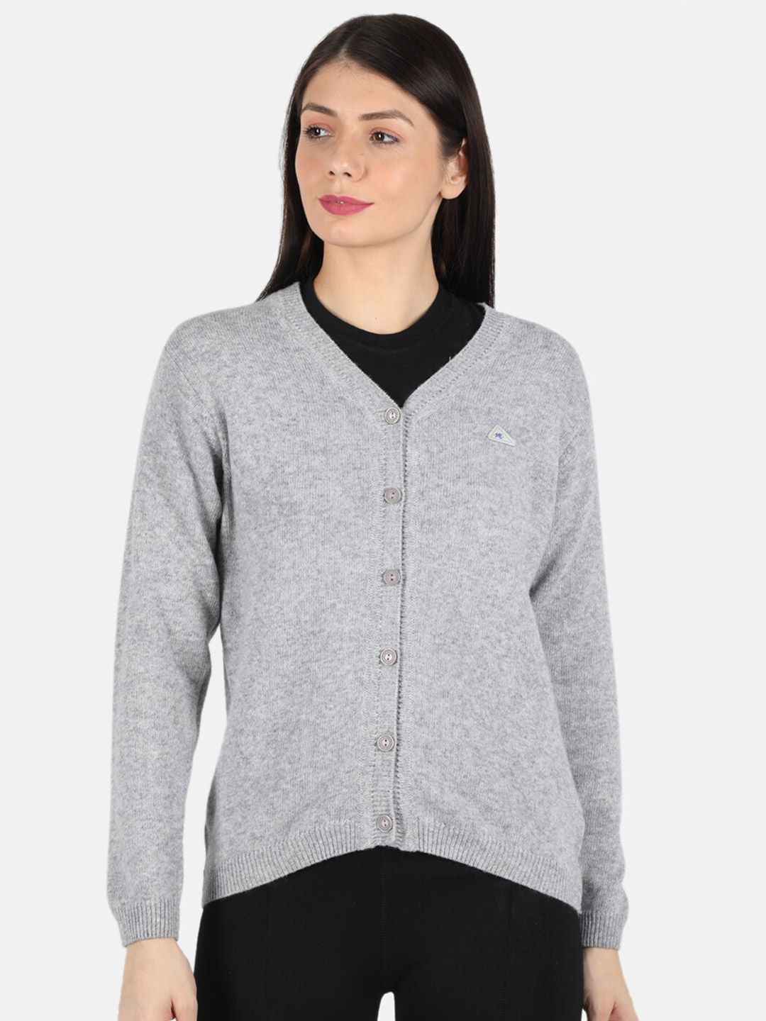 Monte Carlo Women Grey Solid V Neck Cardigan Price in India