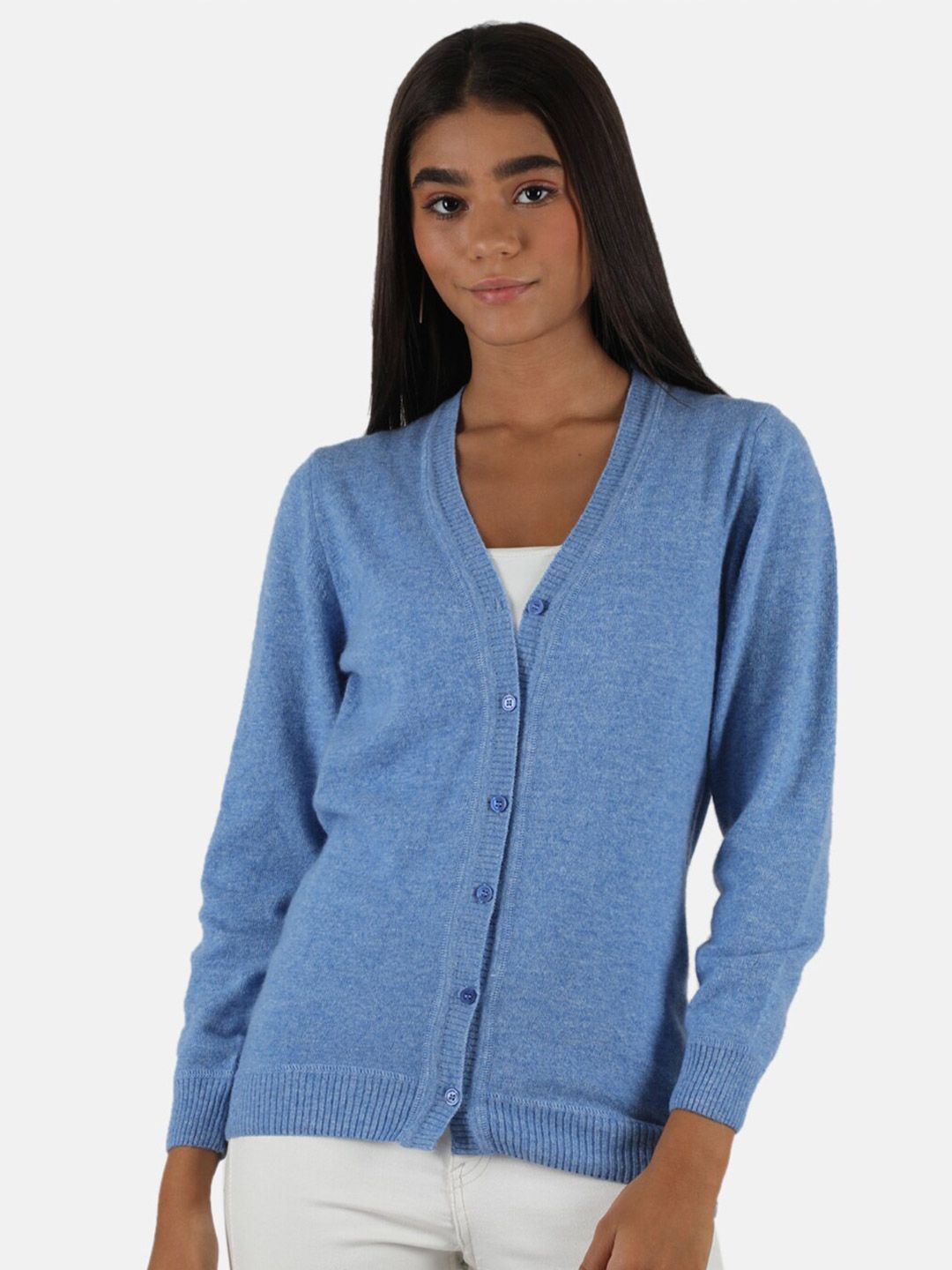 Monte Carlo Women Blue Full Sleeves Wool Cardigan Price in India