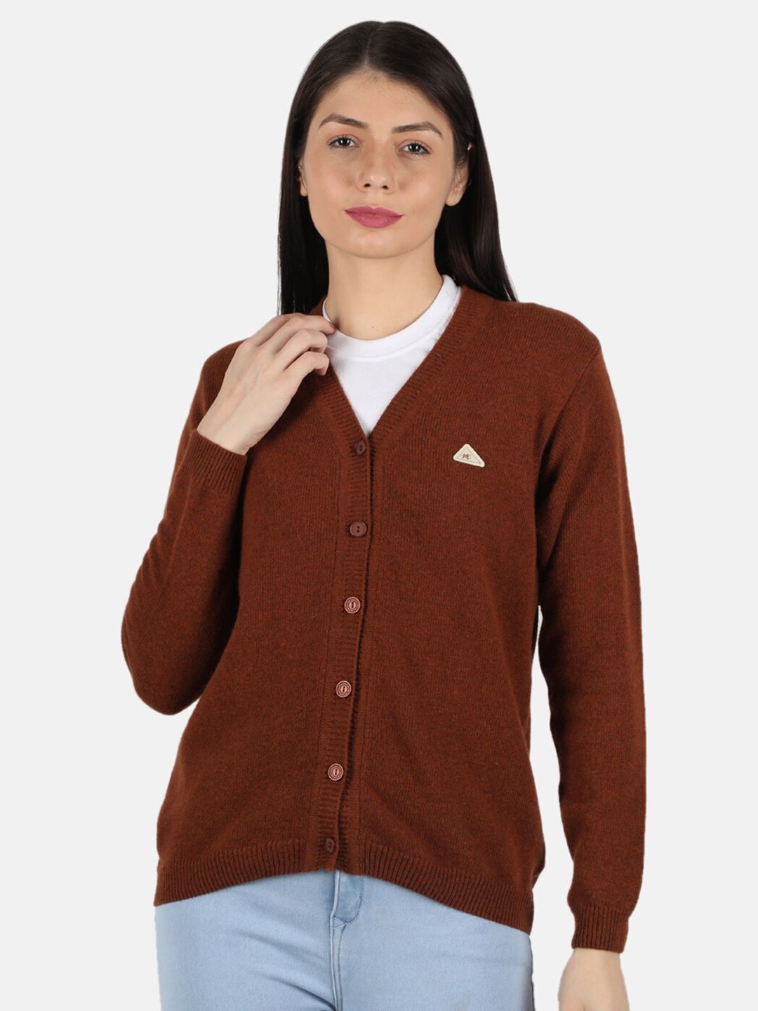 Monte Carlo Women Brown Full Sleeves Wool Cardigan Price in India