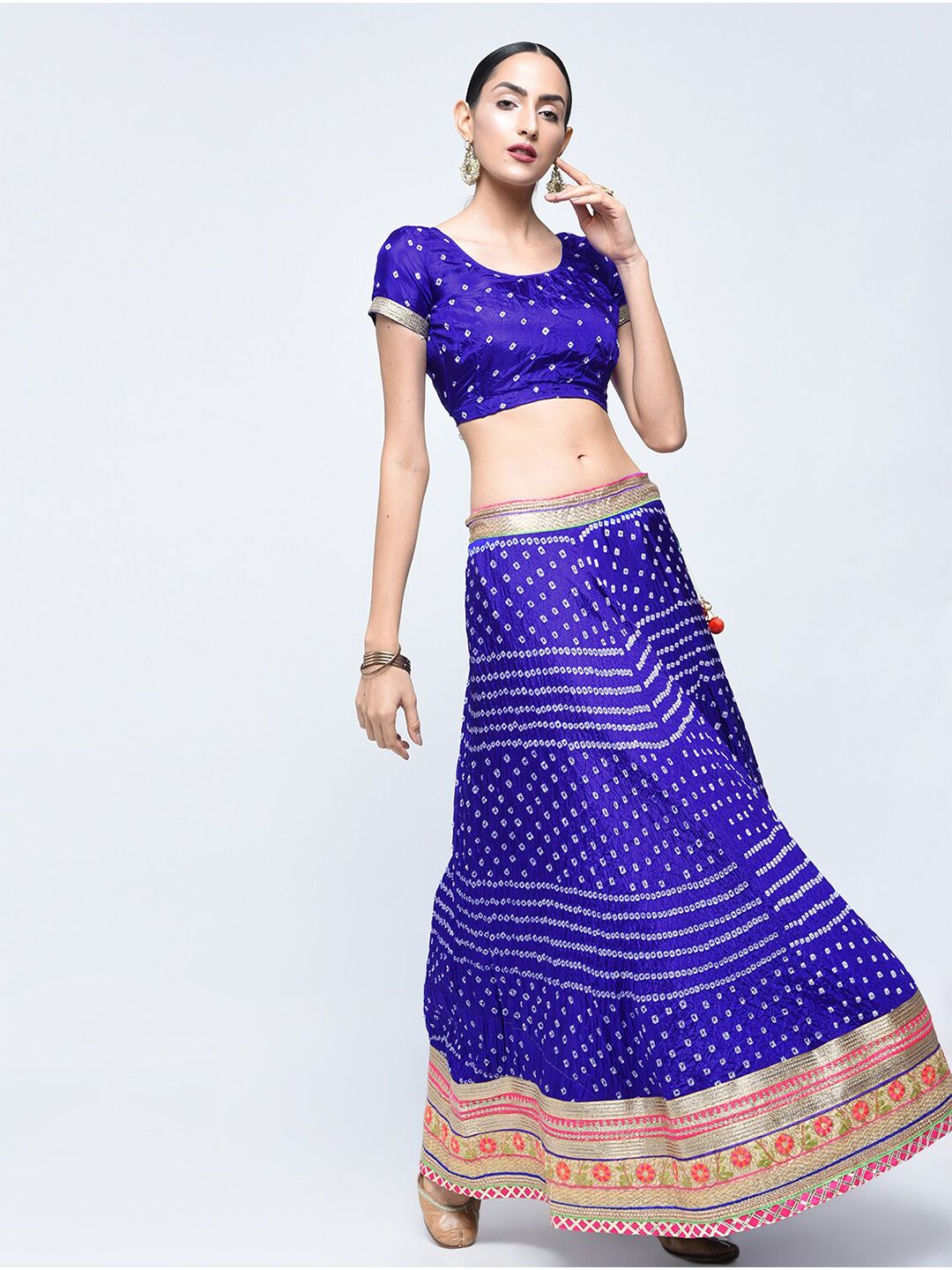 Kastiel Women Navy Blue Sequinned Ready to Wear Skirt & Unstitched Blouse Lehenga Choli Price in India