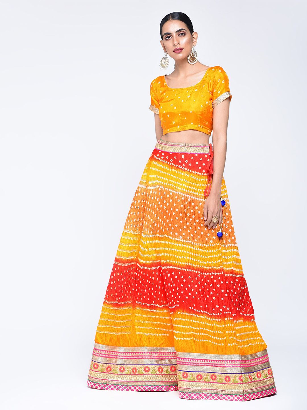 Kastiel Yellow & White Embellished Sequinned Ready to Wear Lehenga & Unstitched Blouse With Dupatta Price in India