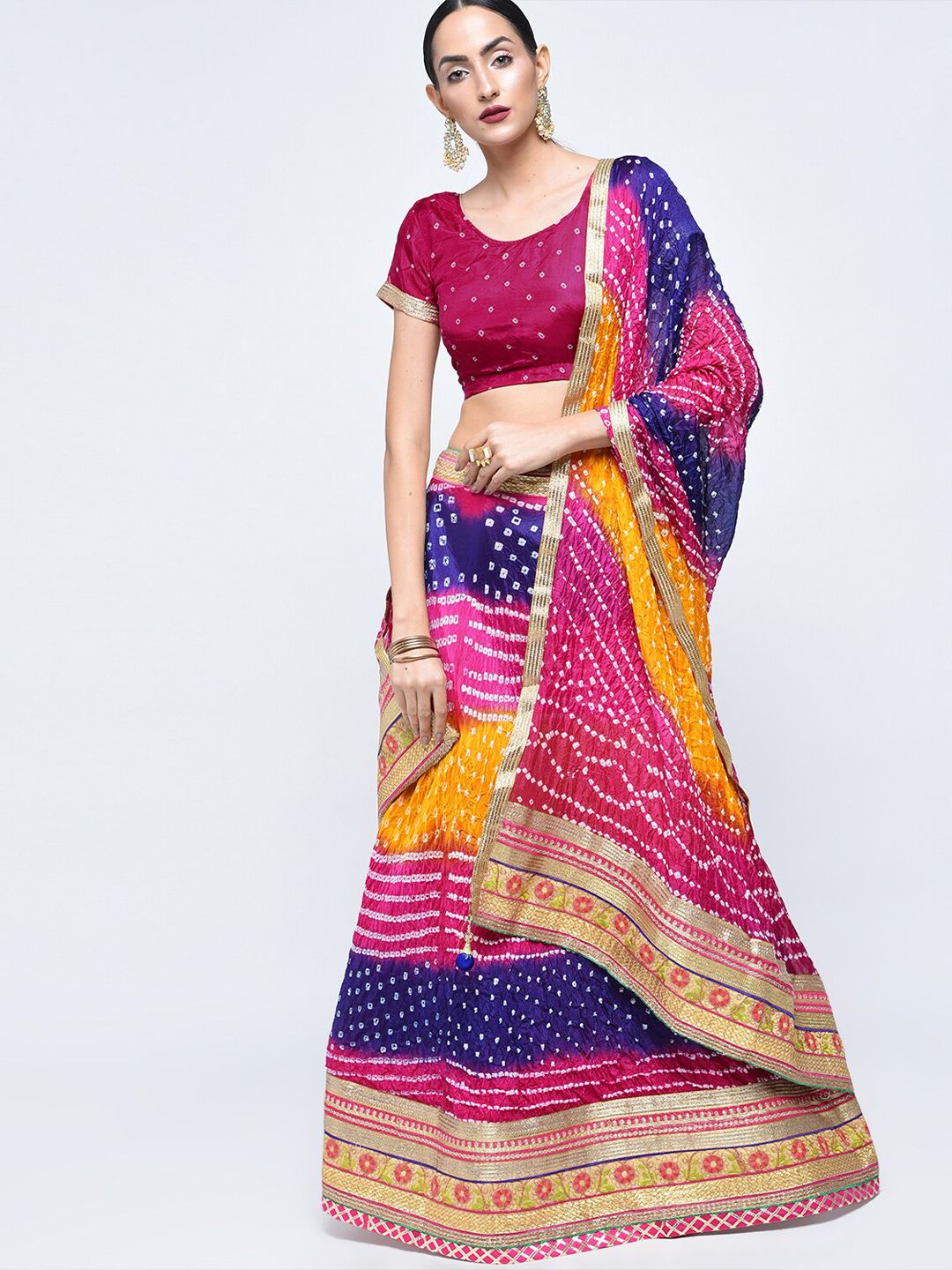 Kastiel Pink & Blue Embellished Sequinned Ready to Wear Lehenga & Unstitched Blouse With Dupatta Price in India