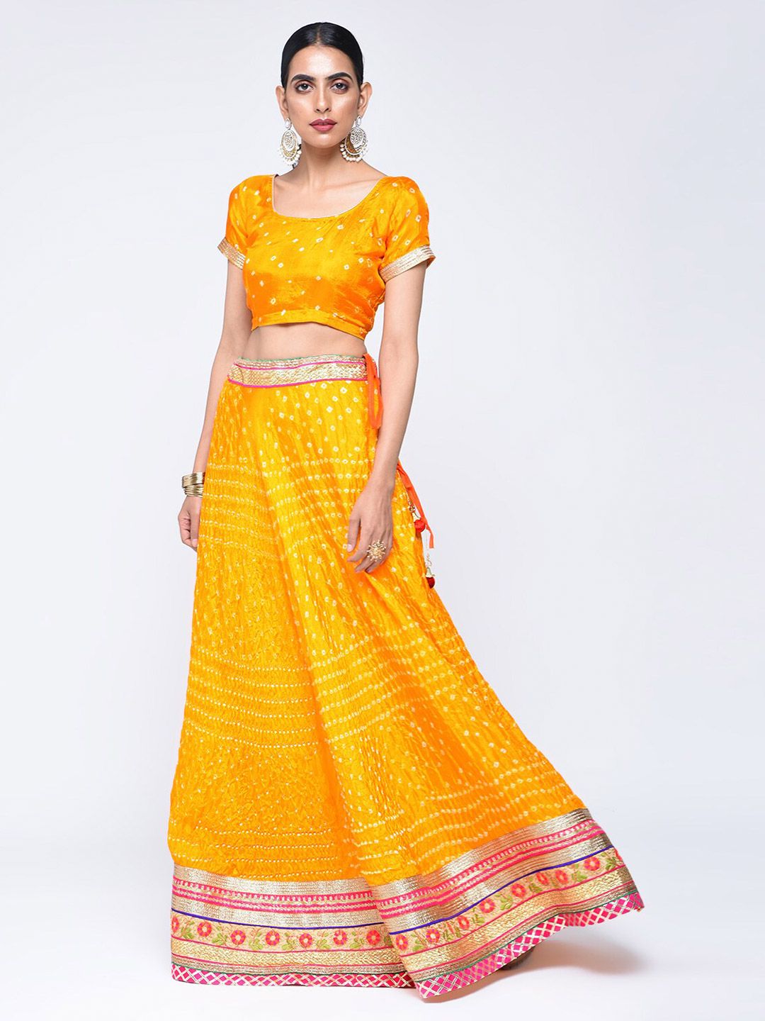 Kastiel Yellow & Gold-Toned Embellished Ready to Wear Lehenga & Unstitched Blouse With Dupatta Price in India