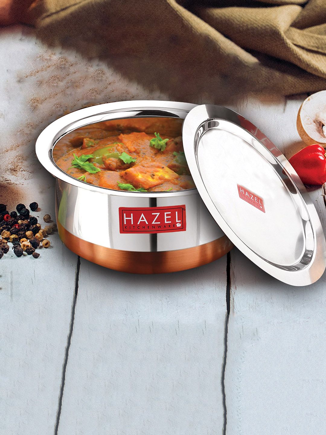HAZEL Silver-Colored Solid Copper Bottom Stainless Steel Handi With Lid Price in India