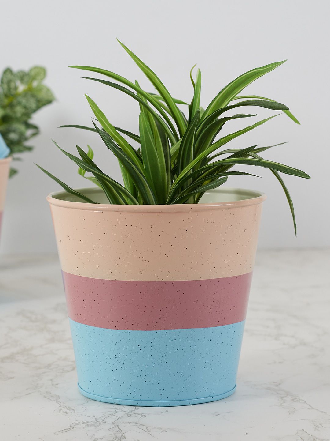 HomeTown Peach & Blue Printed Metal Planters Price in India