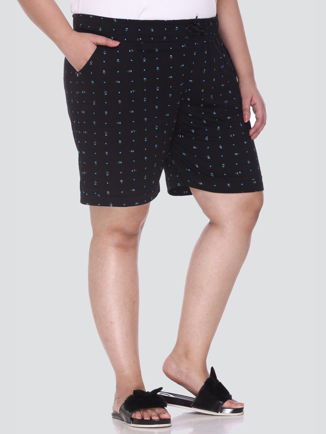 CUPID Women Plus size Black Printed Lounge Shorts Price in India