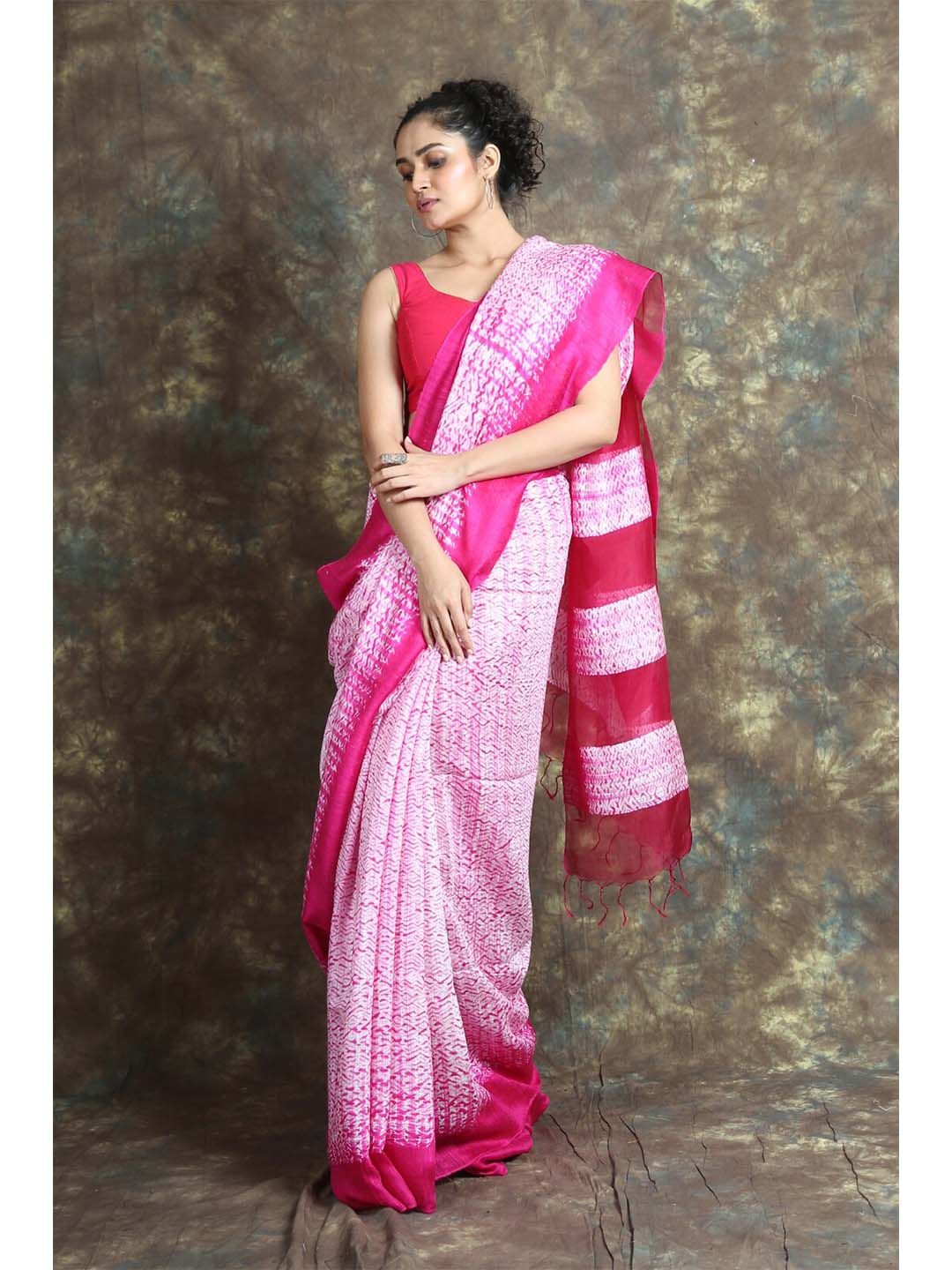 Arhi White & Pink Pure Silk Saree Price in India