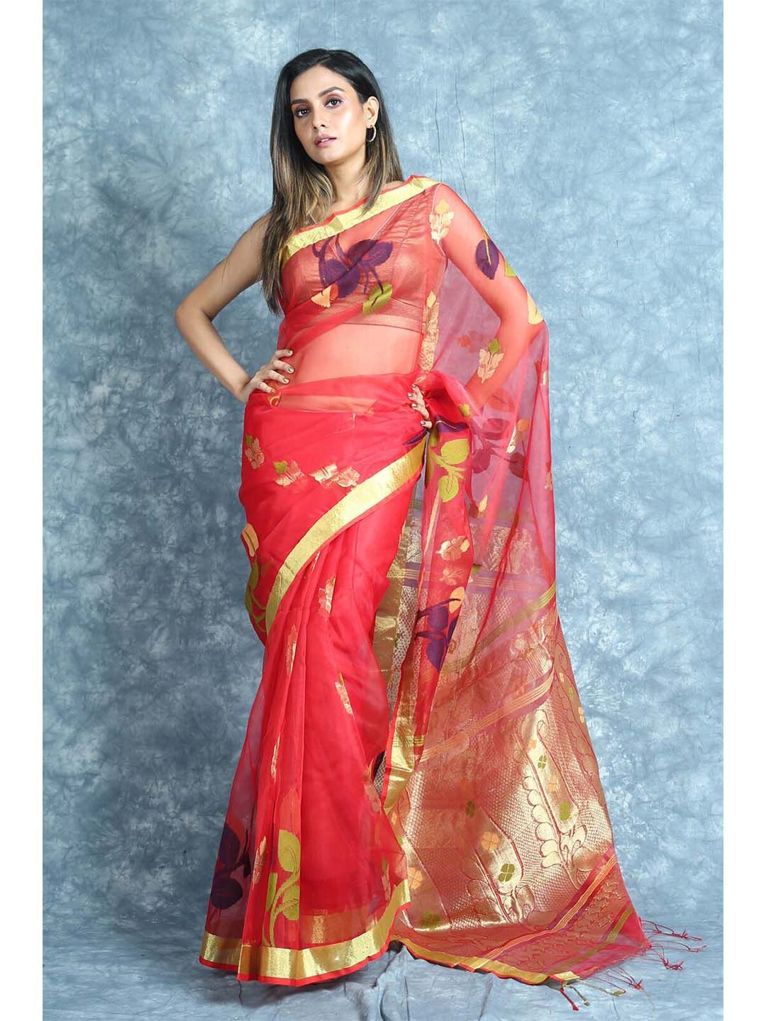 Arhi Red & Gold-Toned Woven Design Zari Pure Silk Saree Price in India