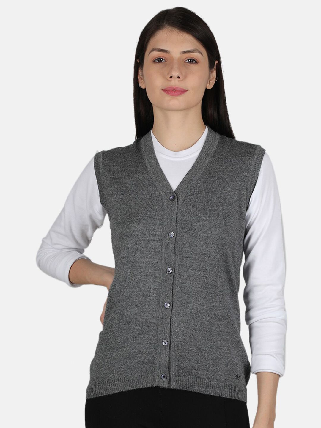 Monte Carlo Women Grey Solid V-neck Modal Nylone Cardigan Price in India
